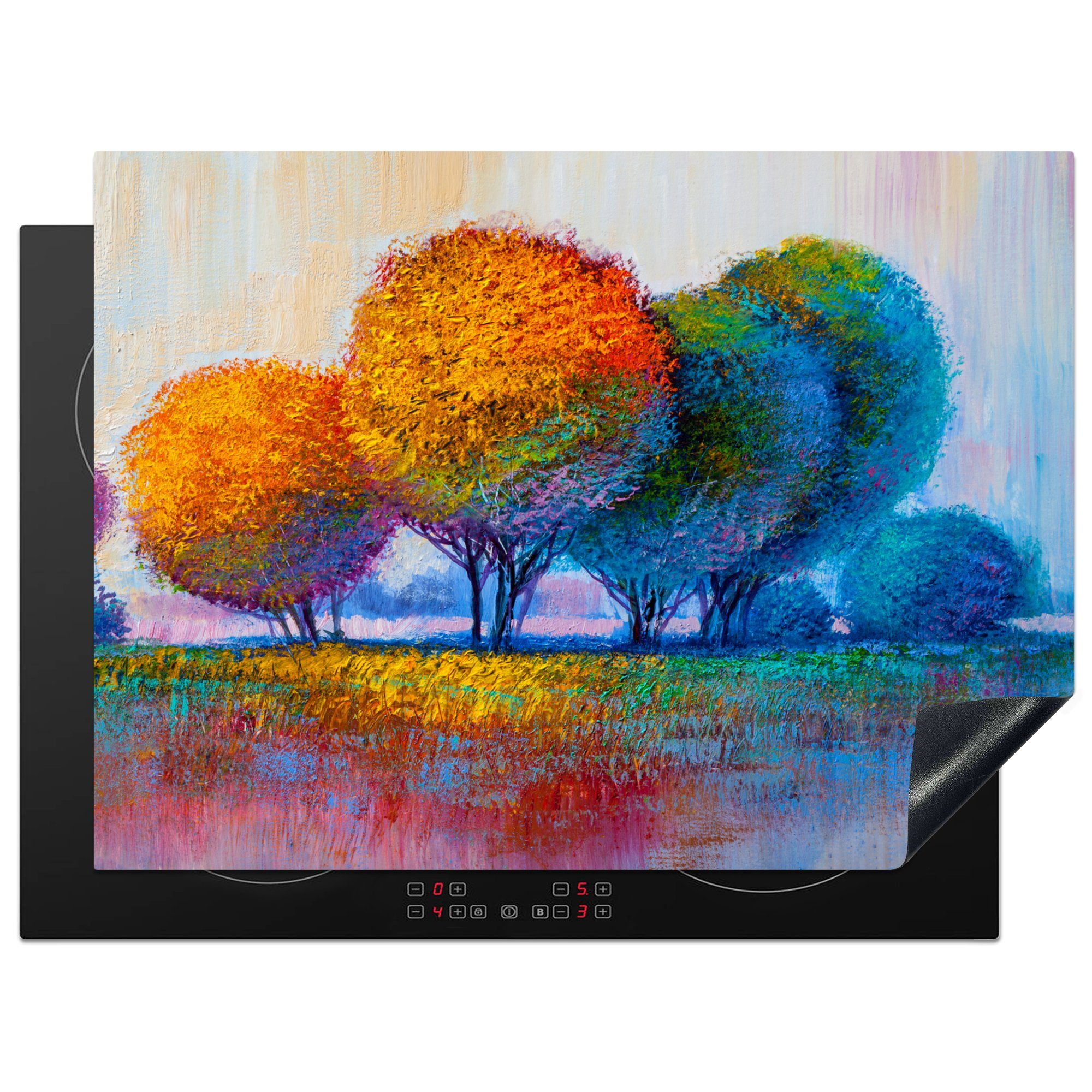MuchoWow Herdblende-/Abdeckplatte Malerei - Ölgemälde - Natur - Bäume, Vinyl, (1 tlg), 70x52 cm, Mobile Arbeitsfläche nutzbar, Ceranfeldabdeckung