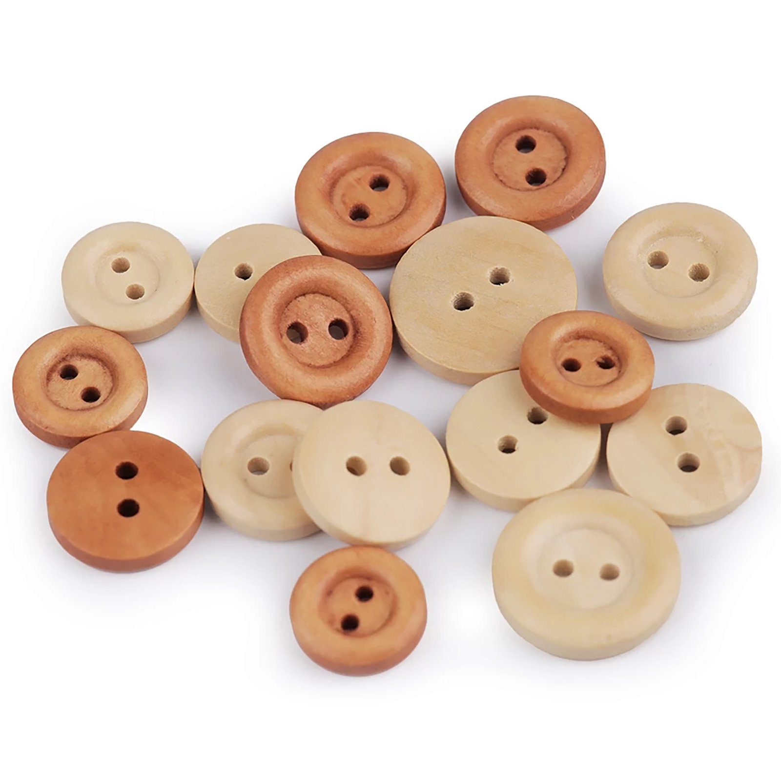 maDDma Knopf 10 Holzknöpfe, 2-loch, rund, verschiedene Größen, Brauntöne, 15mm
