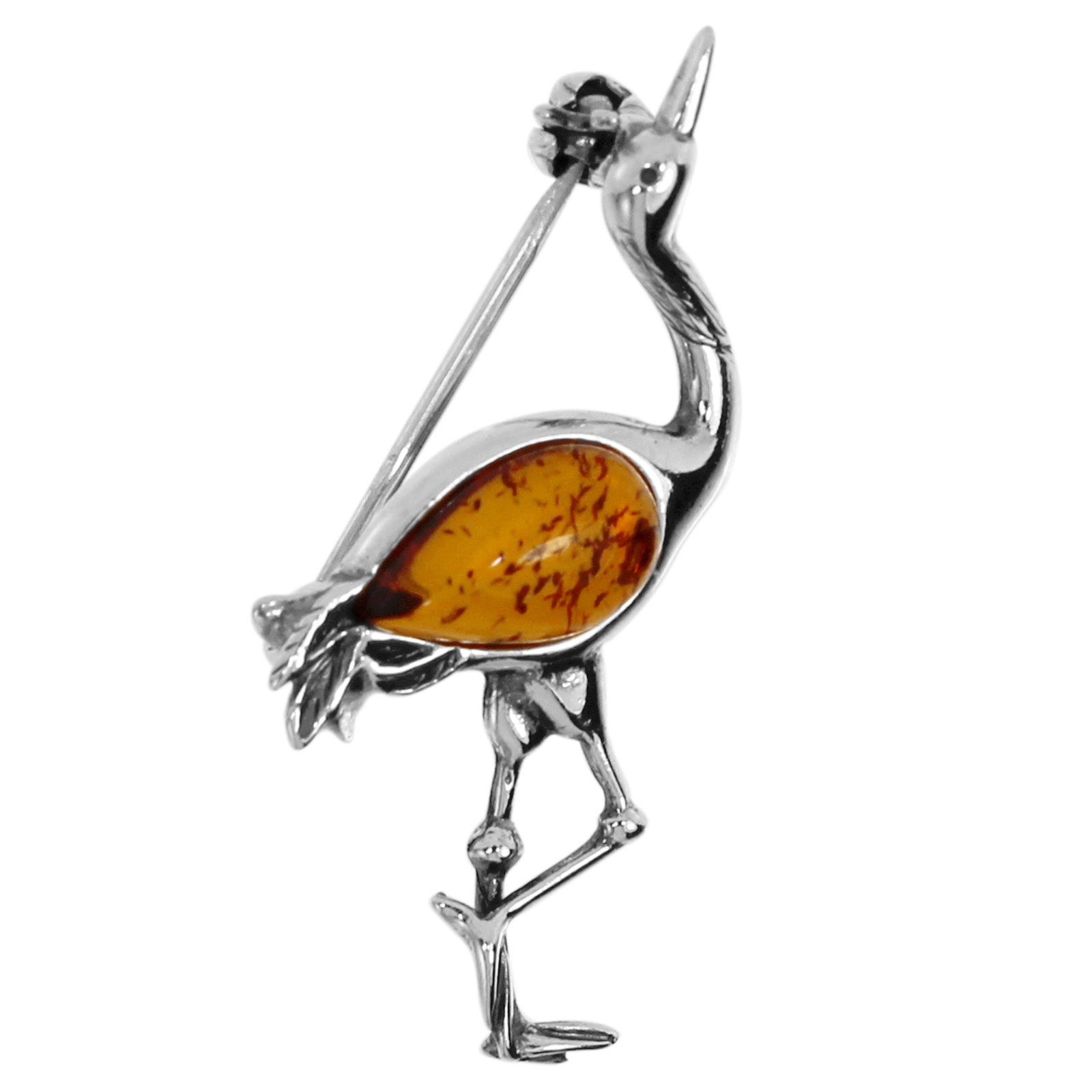 OSTSEE-SCHMUCK Brosche Ostsee-Schmuck Brosche Kranich Brosche Kranich