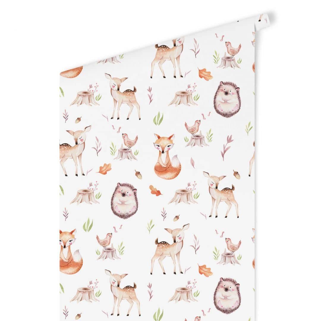 K&L Wall Art Mustertapete Babyzimmer Boho Kinderzimmer Fototapete Natur Vliestapete Waldtiere, Kinder Motivtapete groß, Vlies-Fototapete für Baby Schlafzimmer,  – Bild 4 von 4