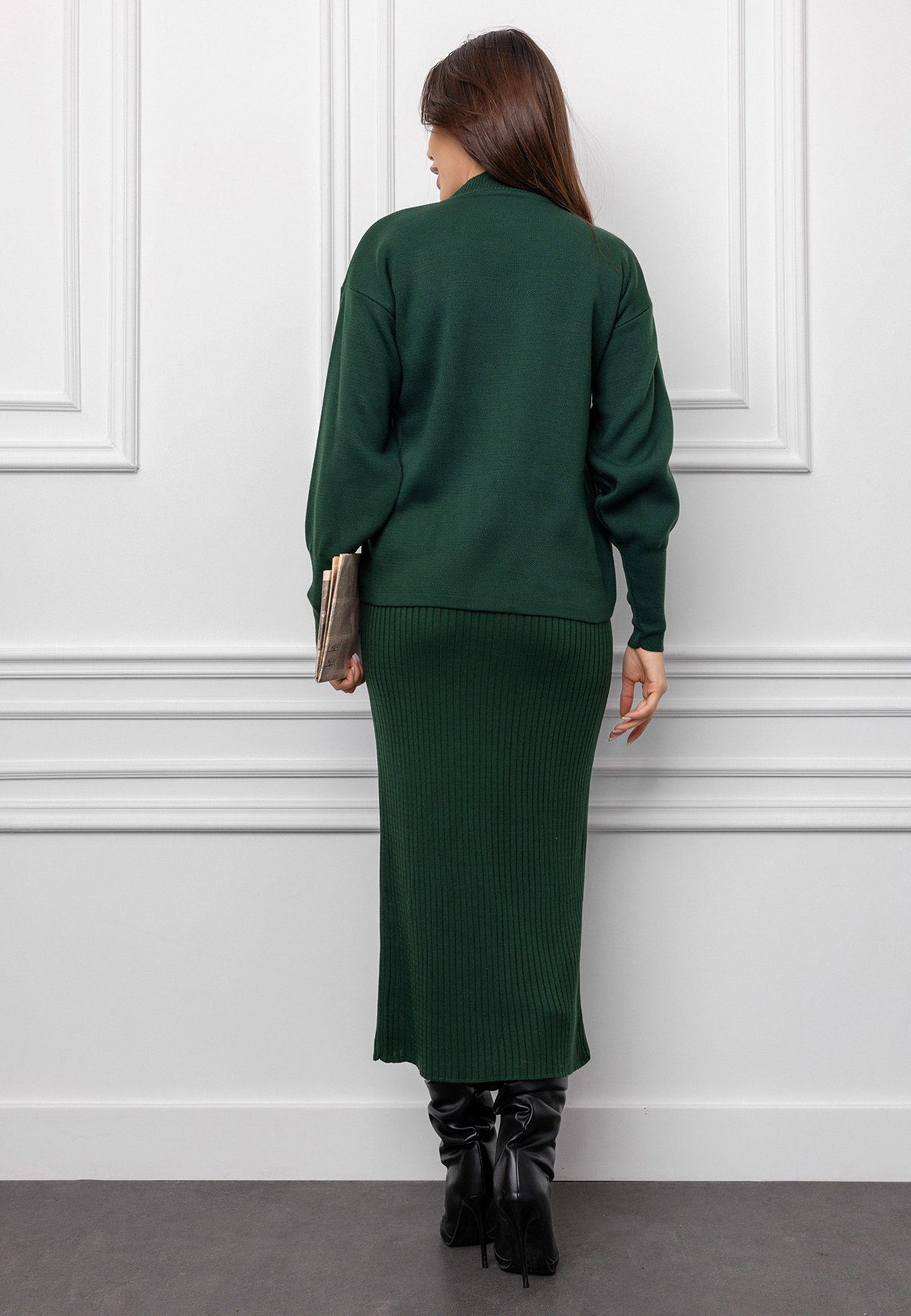 KASİDE Strickkleid Gestricktes Pulloverträgern oben Kleiderset Grün mit