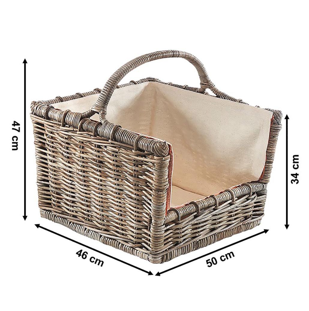 Kobolo Kaminholzkorb Holztrage Rattan grau mit abnehmbarem Leinenstoff (Einzelstück, 1 St., Stück)