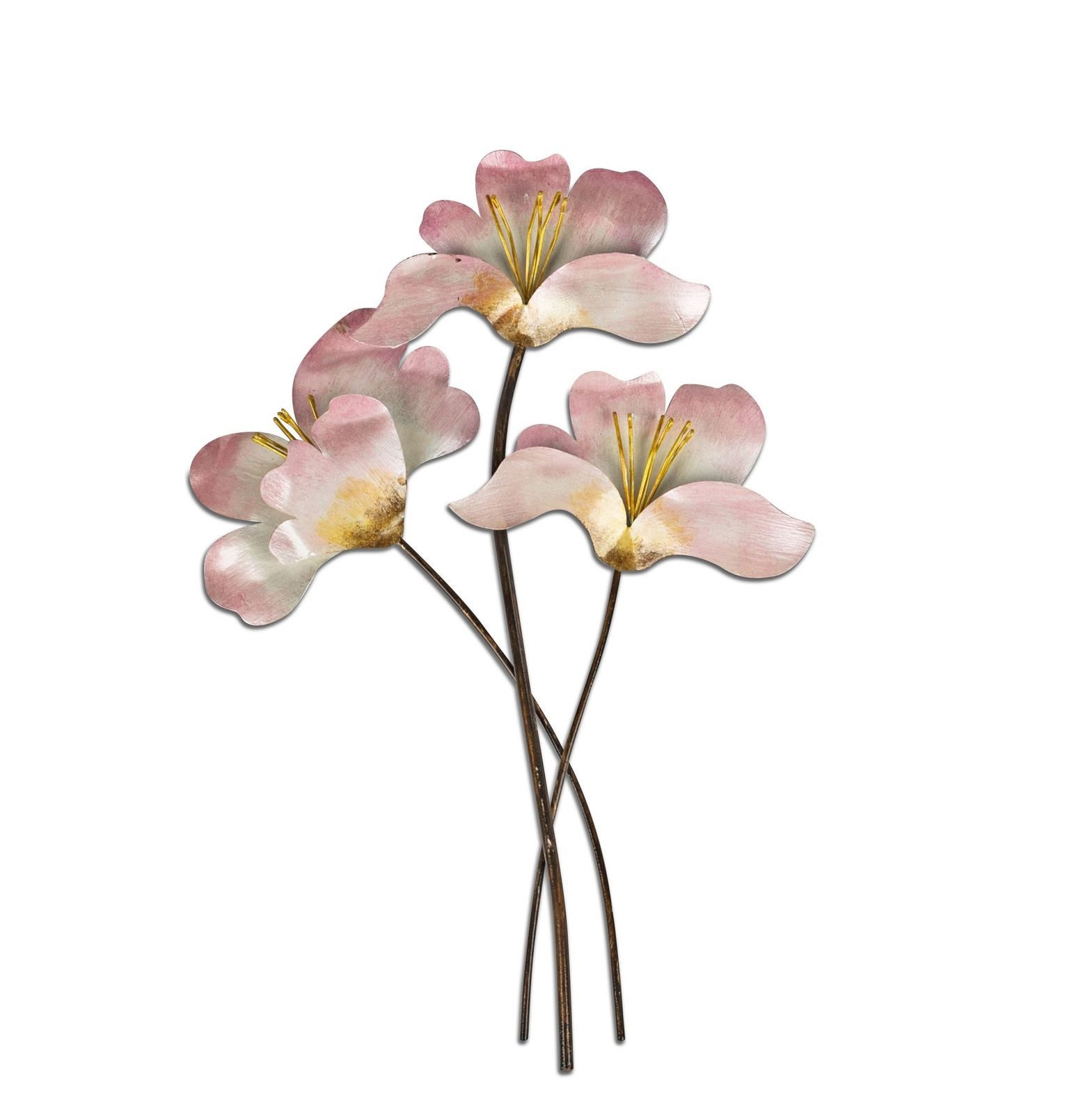 formano Dekobaum Wand-Zweig 3D Blume 45cm - Handbemaltes Metall Wandbild Blüte