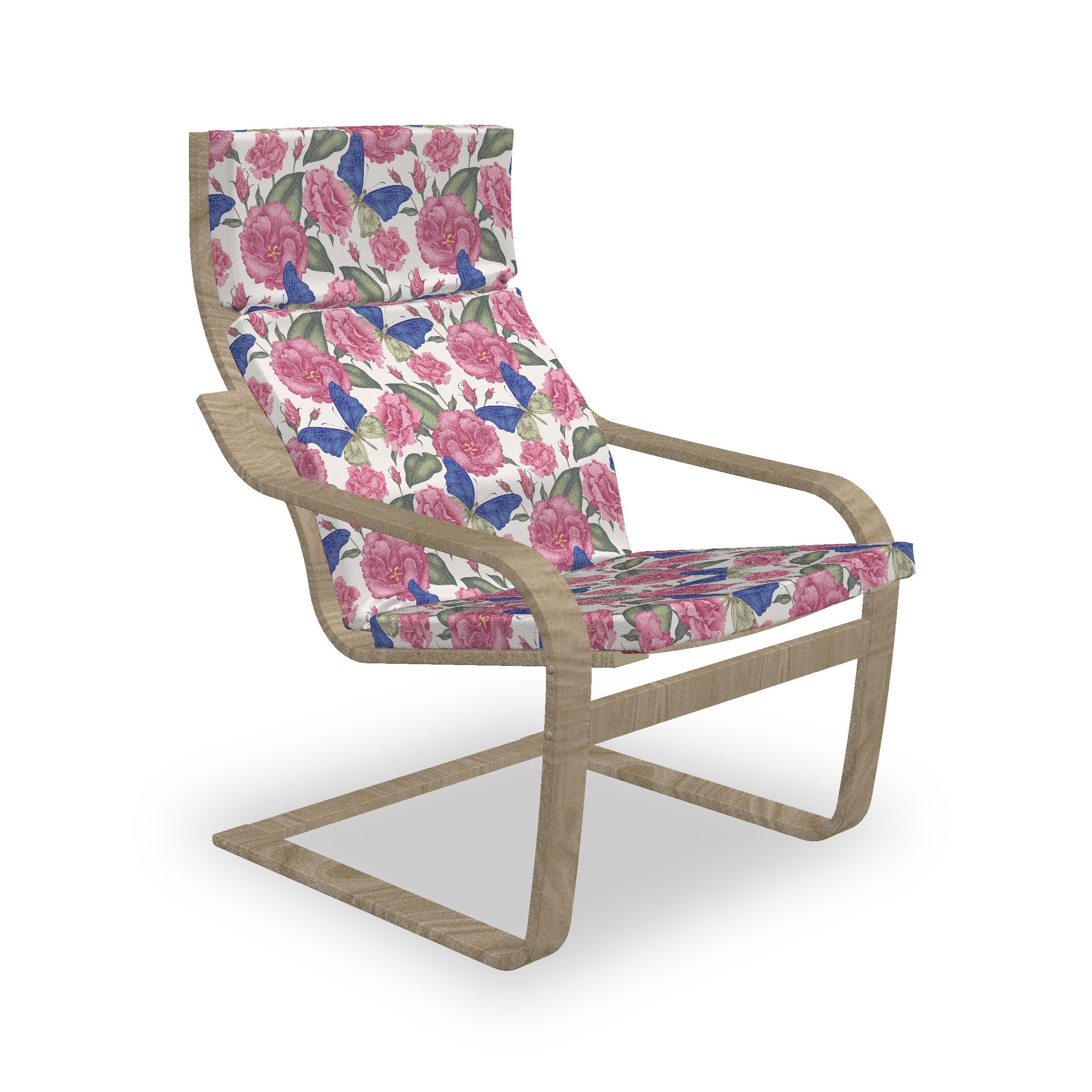 Abakuhaus Stuhlkissen Sitzkissen mit Stuhlkissen mit Hakenschlaufe und Reißverschluss, Garten-Kunst Schmetterlinge Rosa Blumen