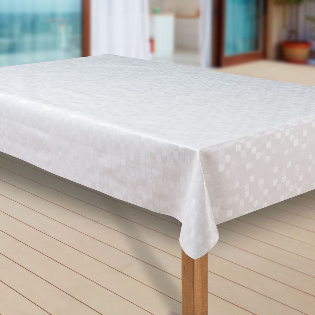 laro Tischdecke Wachstuch-Tischdecken Damask glanz weiss rechteckig – Bild 2 von 4