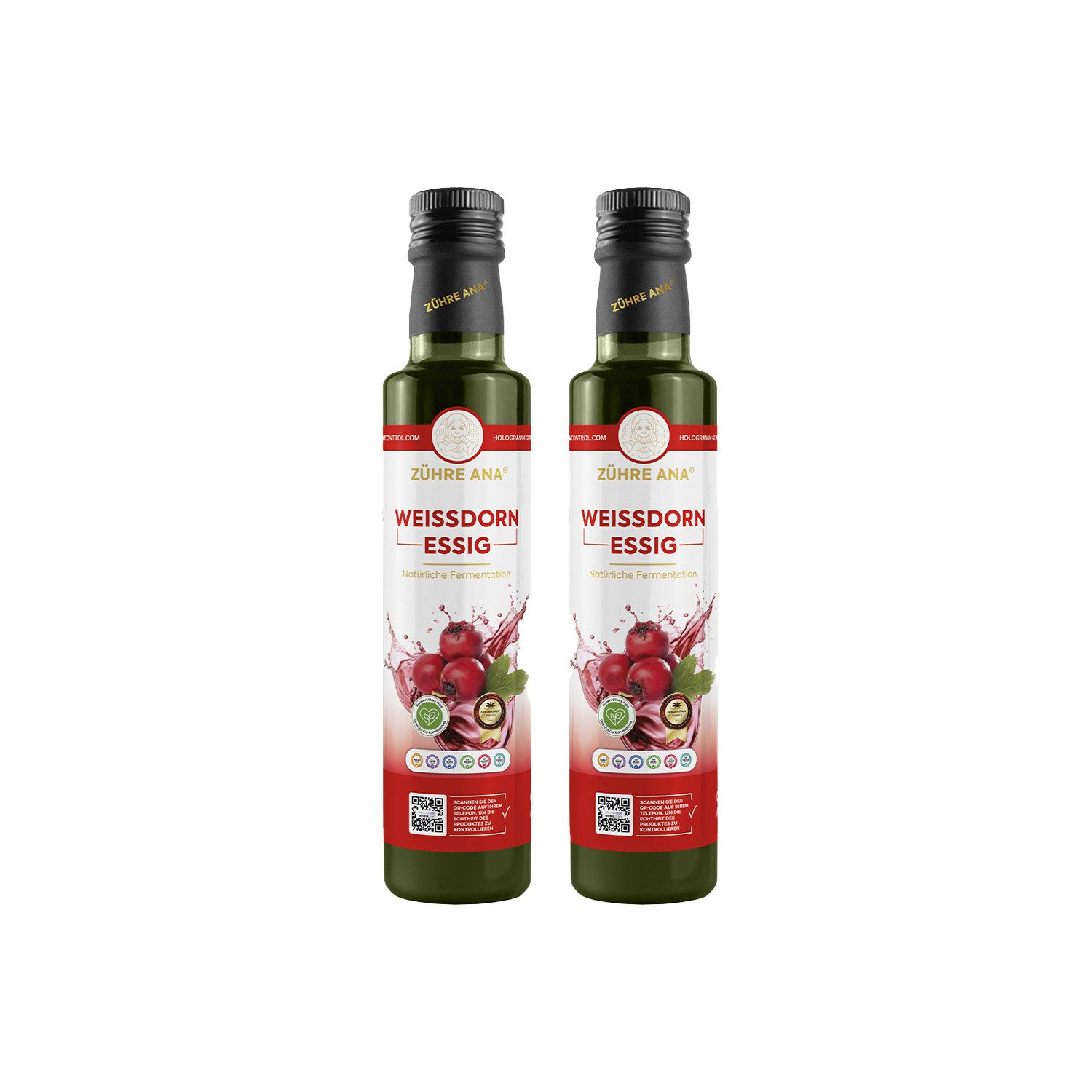 Zühre Ana® Essig Weißdornessig - natürlich fermentiert, Vitamin C., 500 ml, Natürlich Fermentiert