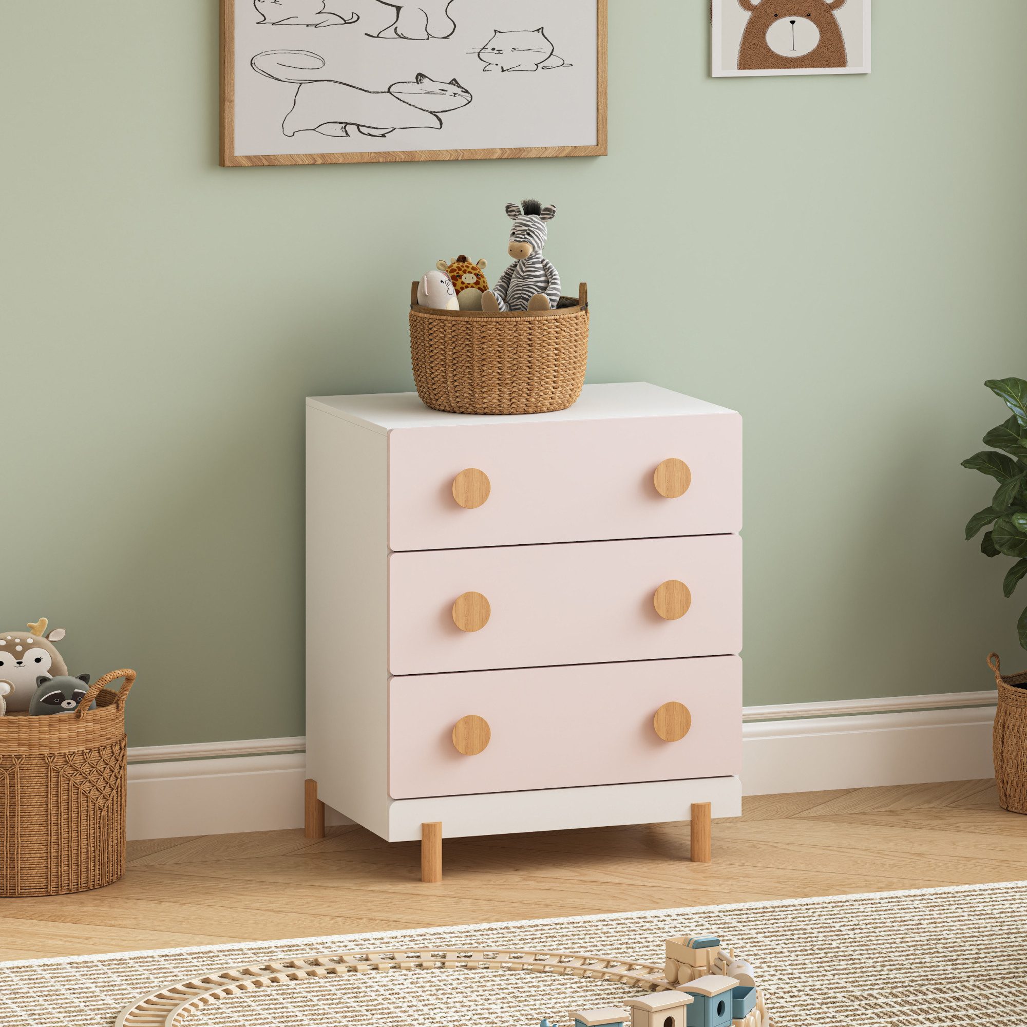 en.casa Schubkastenkommode, »Vaarentaa« Kinderzimmer 3 Schubladen Weiß/Cotton Candy