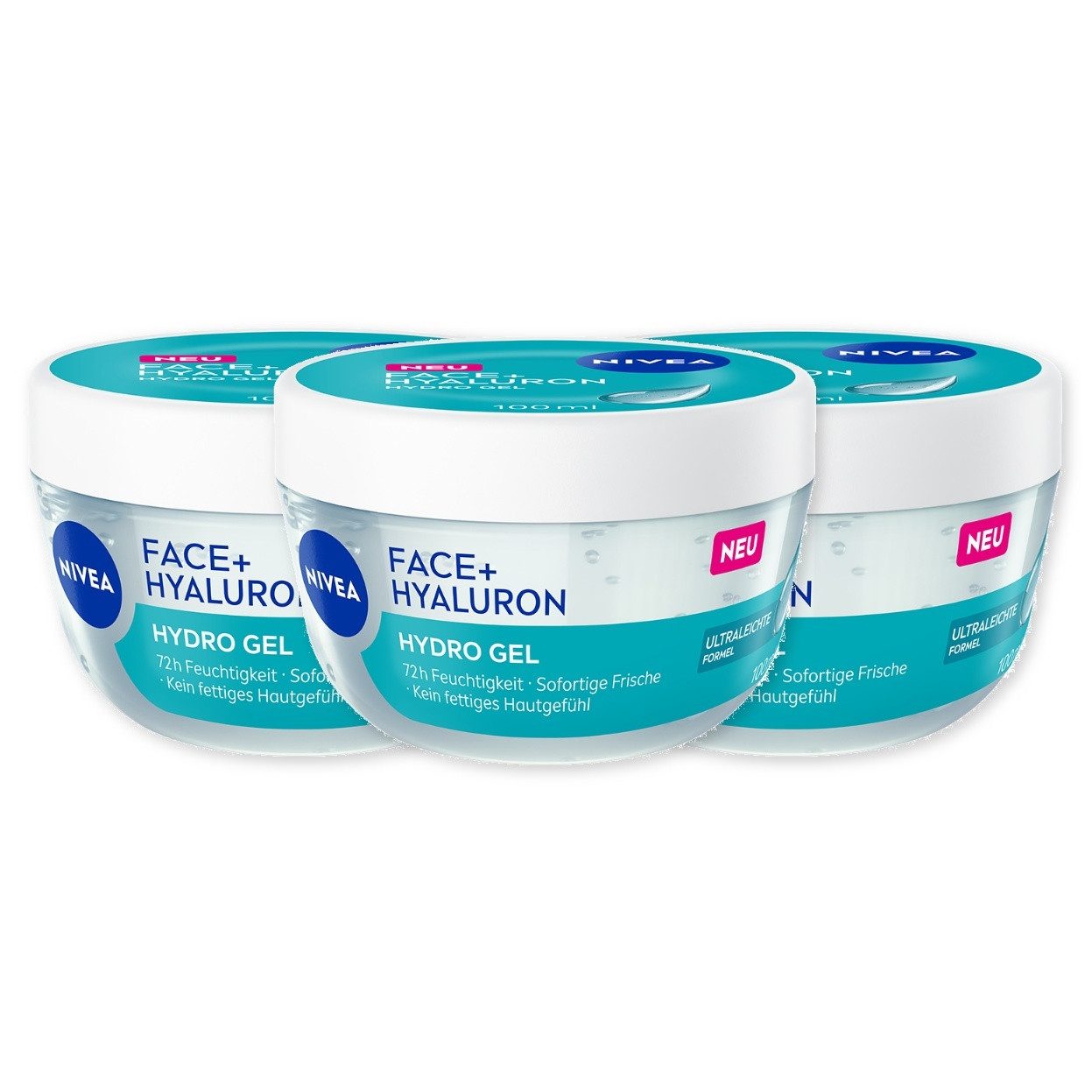 Nivea Feuchtigkeitsgel Hyaluron Hydro Gel 3 x 100ml intensive Feuchtigkeit Set, 3-tlg.
