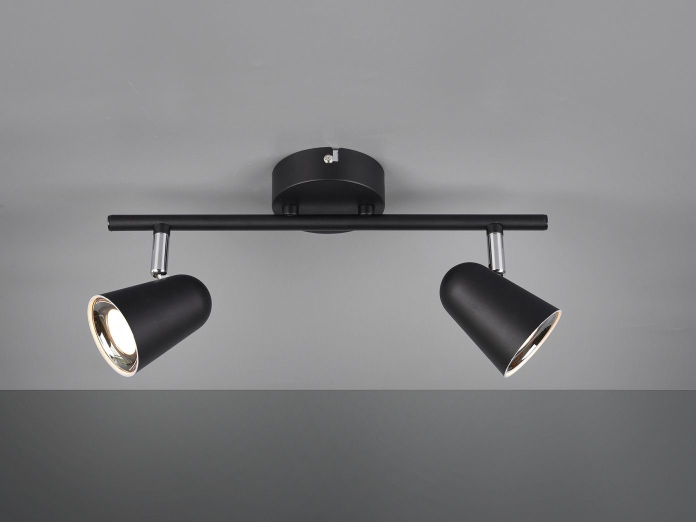 TRIO LED Deckenstrahler, LED fest integriert, Warmweiß, innen, Deckenleuchte 2 Spots, Treppenhaus & Jugendzimmer, Schwarz 34cm