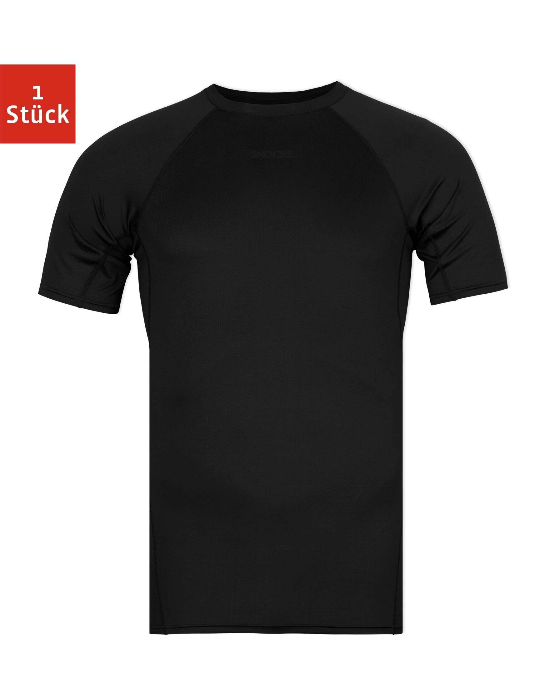 SNOCKS Funktionsshirt Herren Sportshirt Baselayer (1-tlg) eng anliegend, schnelltrockend, aus 50% recyceltem Polyester Schwarz