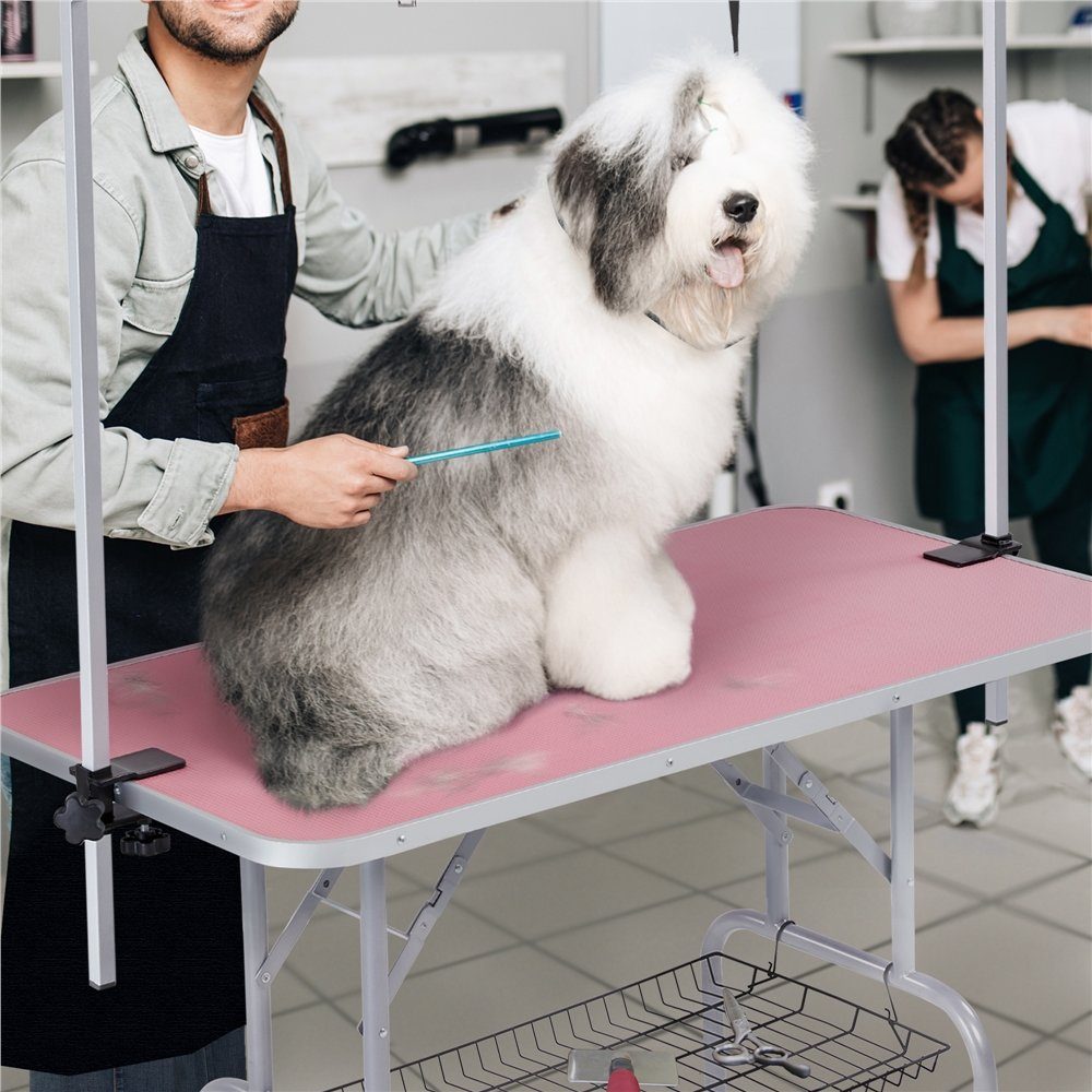Yaheetech Arbeitstisch rosa Pudel Hundepflegetisch, Fellpflege