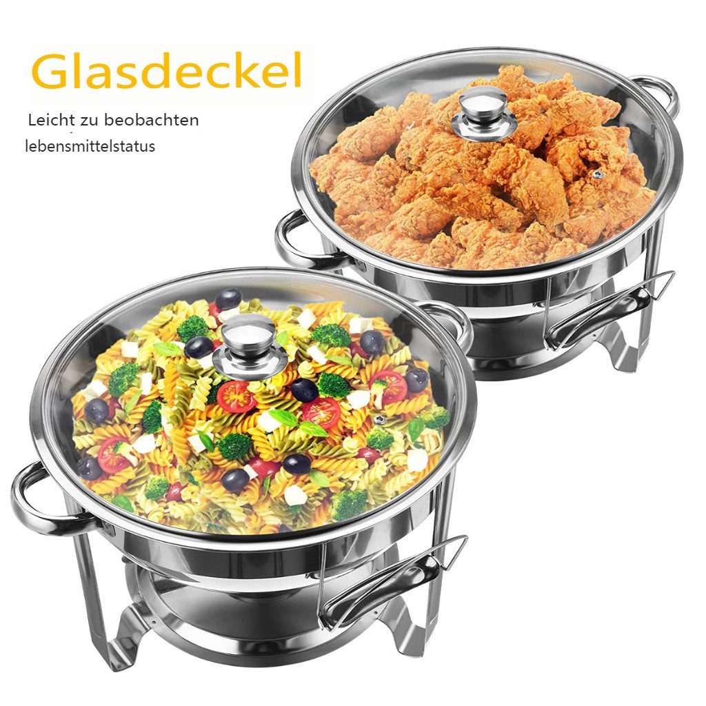 Warmounts Speisenwärmer, (2-tlg), Chafing Dish Buffetwärmer, Rund, 2er-Set, je 4,7 L, Edelstahl