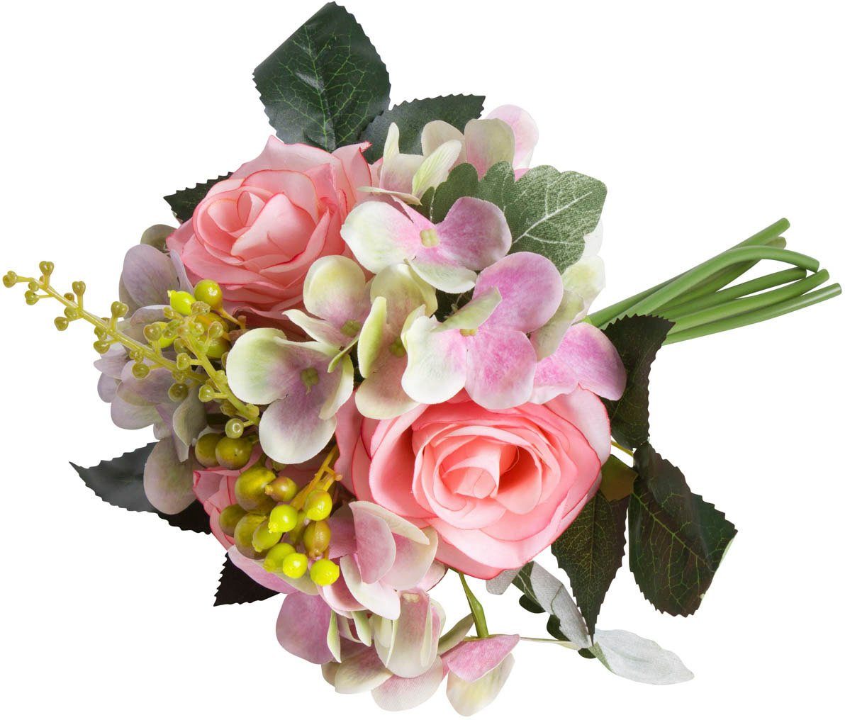 Bündel Kunstblume cm, eine Höhe einfach zusammengestelltes 28 Vase Botanic-Haus, Fertig - Rose, in Rosen-Hortensienstrauß