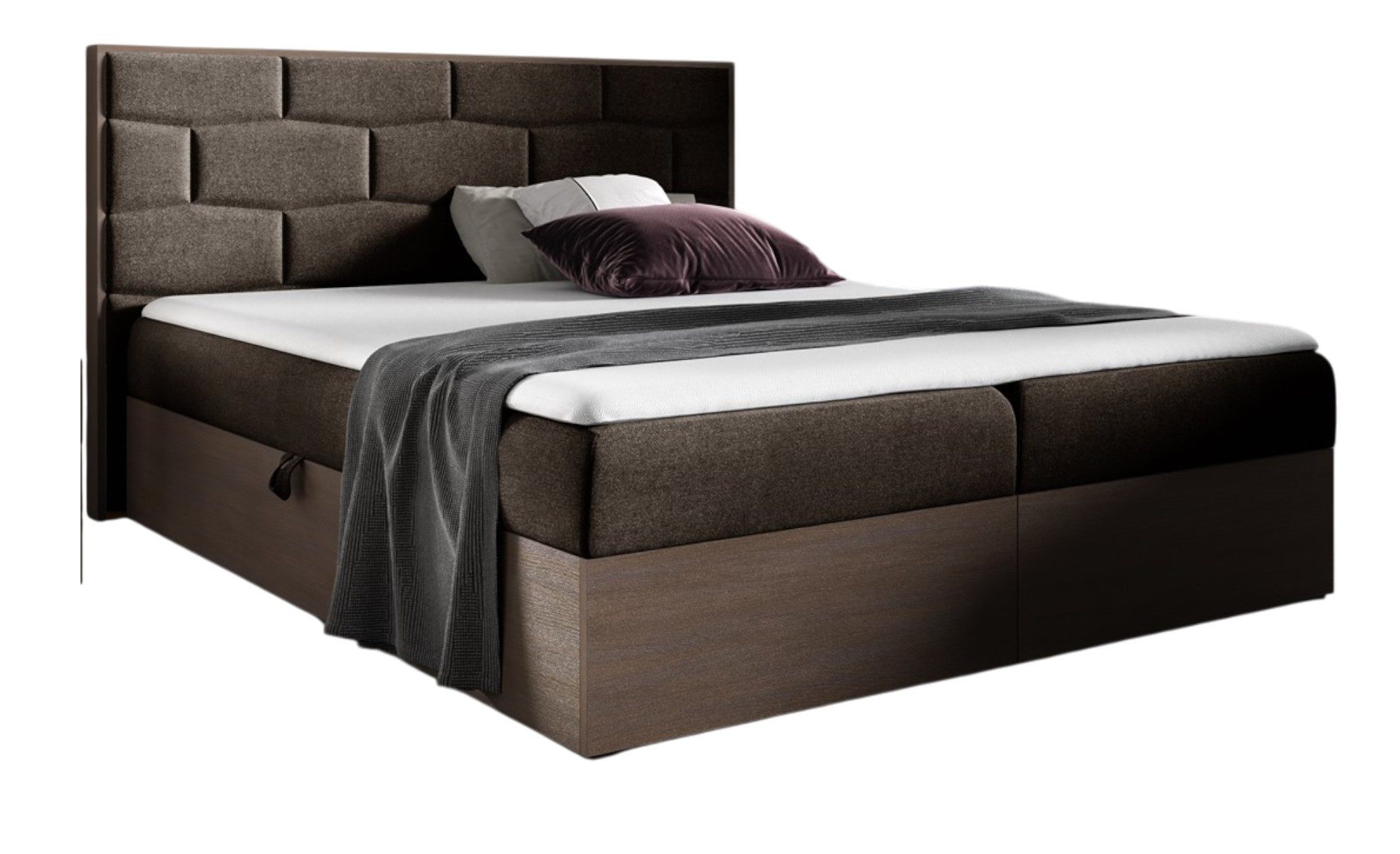 Fun Möbel Boxbett Schlafzimmerbett BEILA Dunkel-Eiche-Optik (inkl. Bettkasten, Inkl. Bettkasten), Stoff Faro