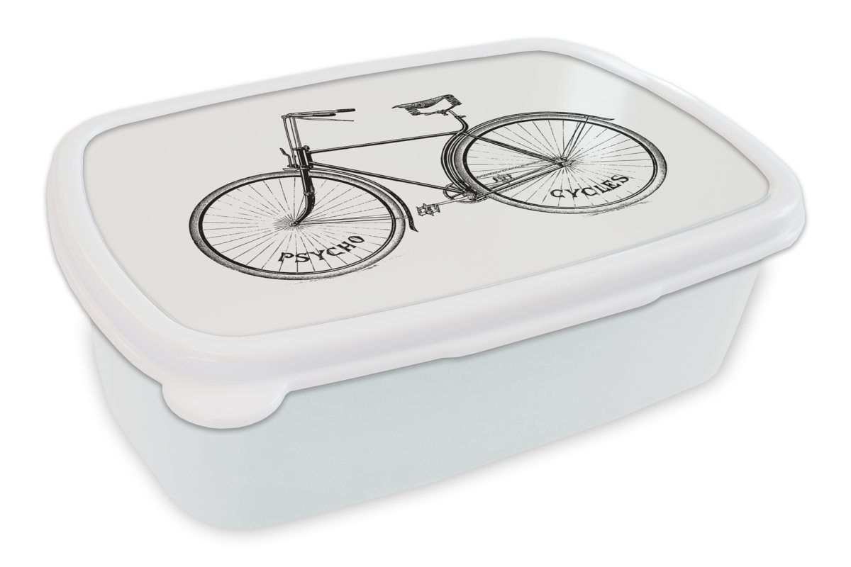MuchoWow Lunchbox Retro - Fahrrad - Sattel, Kunststoff, (2-tlg), Brotbox für Kinder und Erwachsene, Brotdose, für Jungs und Mädchen weiß