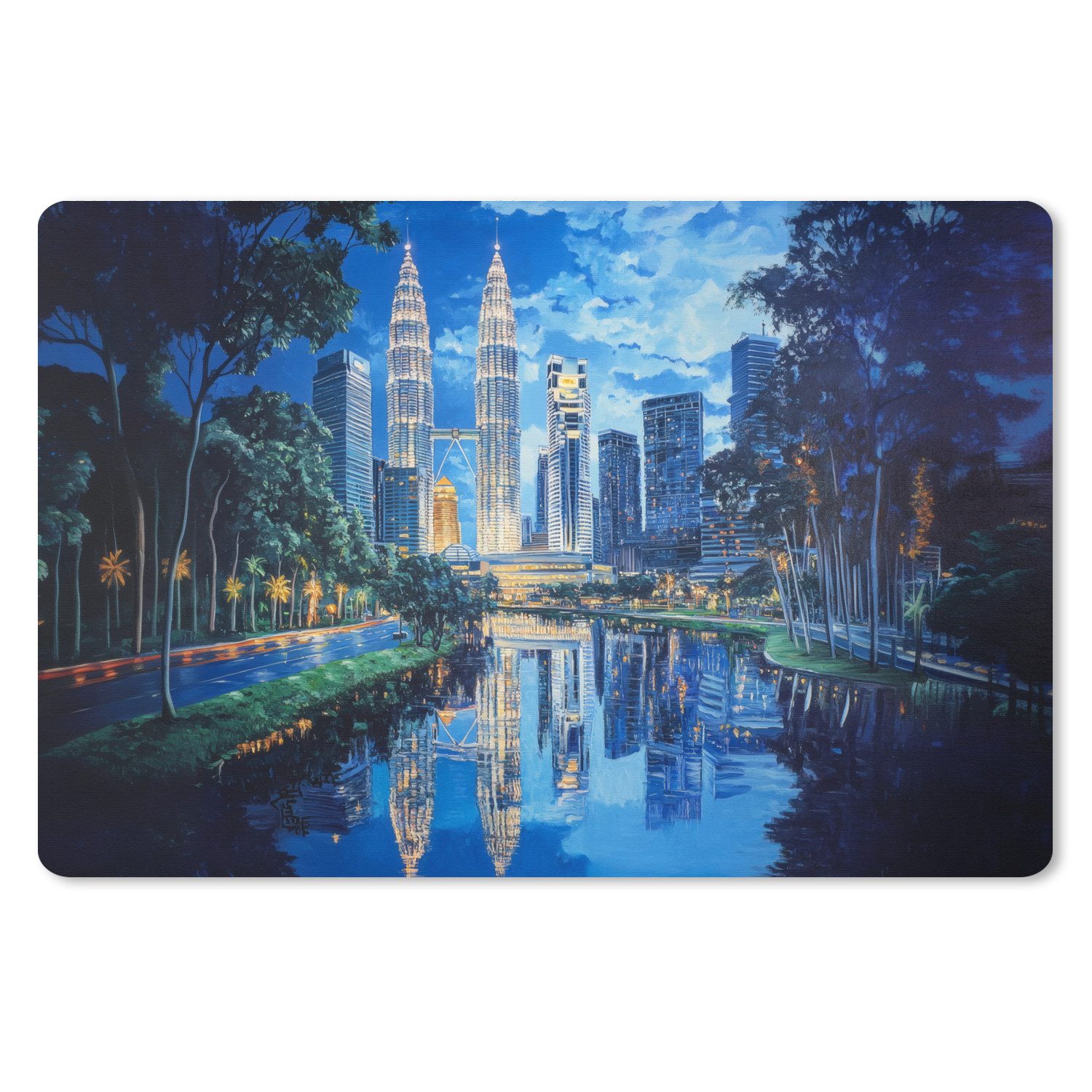 MuchoWow Mauspad Stadt Kuala Lumpur - Skyline - Wolkenkratzer - Wasser (1-St), Mousepad XXL für Tastatur und Maus, Gaming Setup, Desk Mat, 120x80 cm