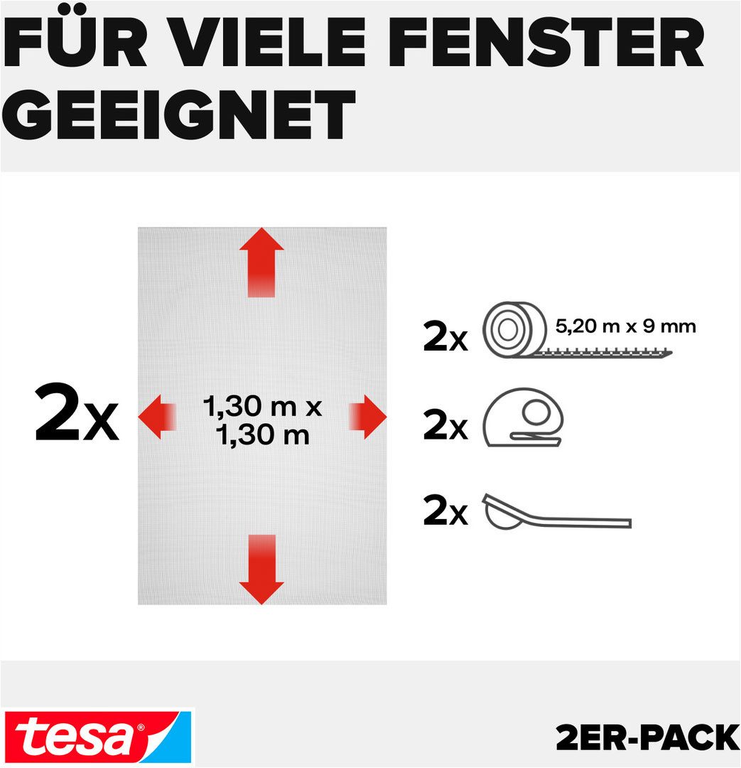 tesa Fliegengitter-Gewebe Premium für Fenster, Insektenschutz mit Klettband, (Packung, 2-St., Fliegennetz, Klettband, Andrück und Schneidehilfe), selbstklebende – Bild 4 von 5
