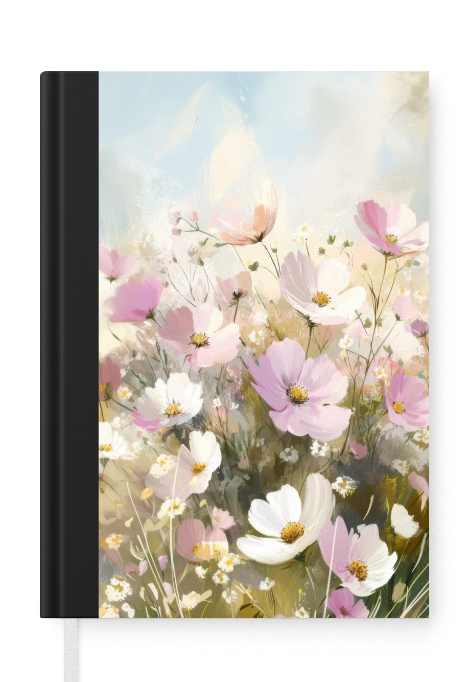 MuchoWow Notizbuch Blumenfeld - Helle Farbtöne - Gemalt, Notebook, Notizblock a5, Tagebuch, Journal Liniert
