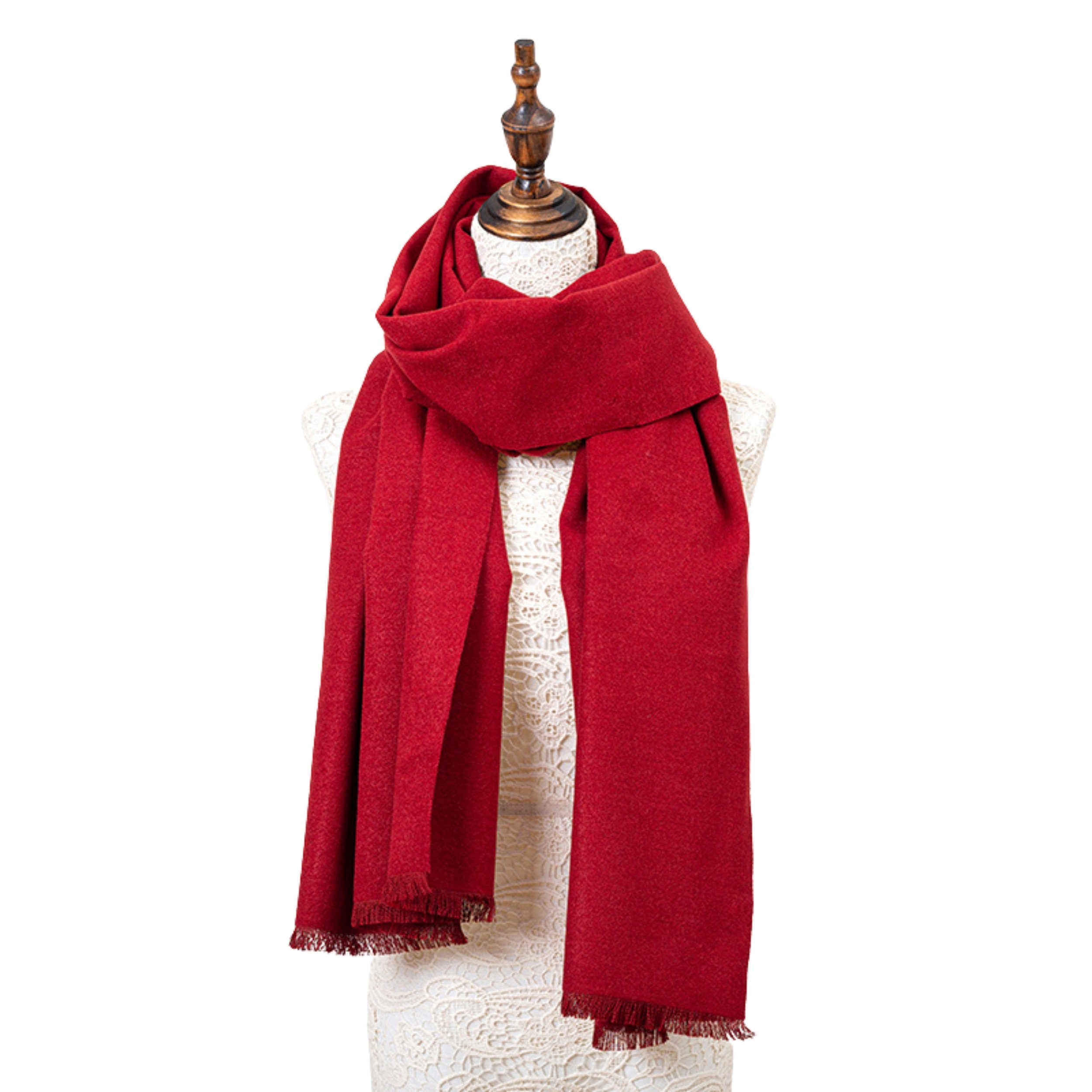 TINITEX Seidenschal Winterschal XXL Seidenflanell Schal Stola rot