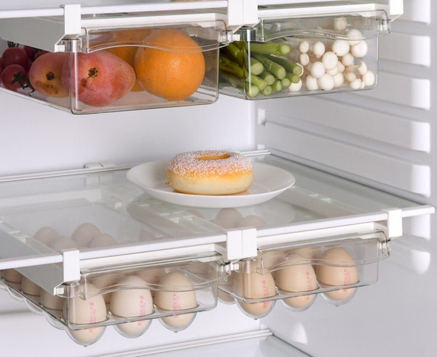 BAYLI Pizzaschneider Eierbehälter für Kühlschrank, Universal Kühlschrank Organizer für 15 – Bild 5 von 5