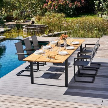 CASA DOMA Gartenstuhl Mineo, Freischwinger, Edelstahl anthrazit/Sunproof®/Teak, stapelbar