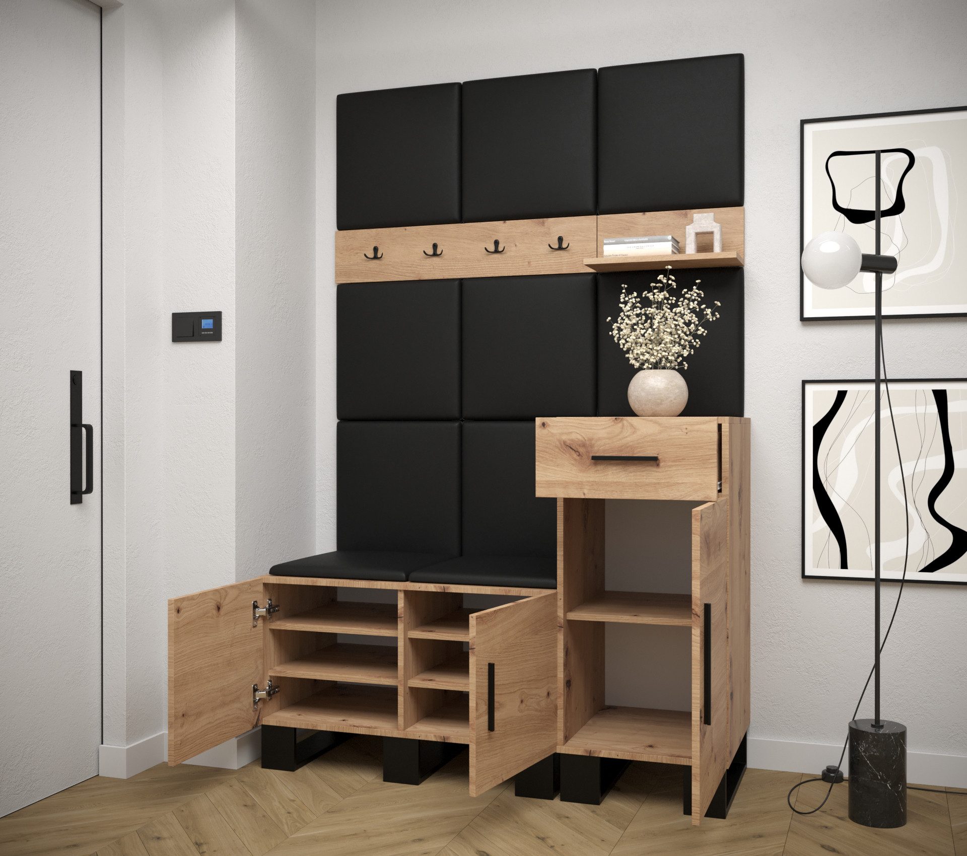 ABIKS MÖBEL Garderoben-Set ARTIN Set 5 Garderobe mit gepolsterten Paneelen, Industriell Design