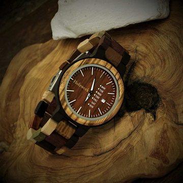 Holzwerk Quarzuhr SOLINGEN Damen & Herren Holz Uhr mit Datum in Kastanien rot, braun