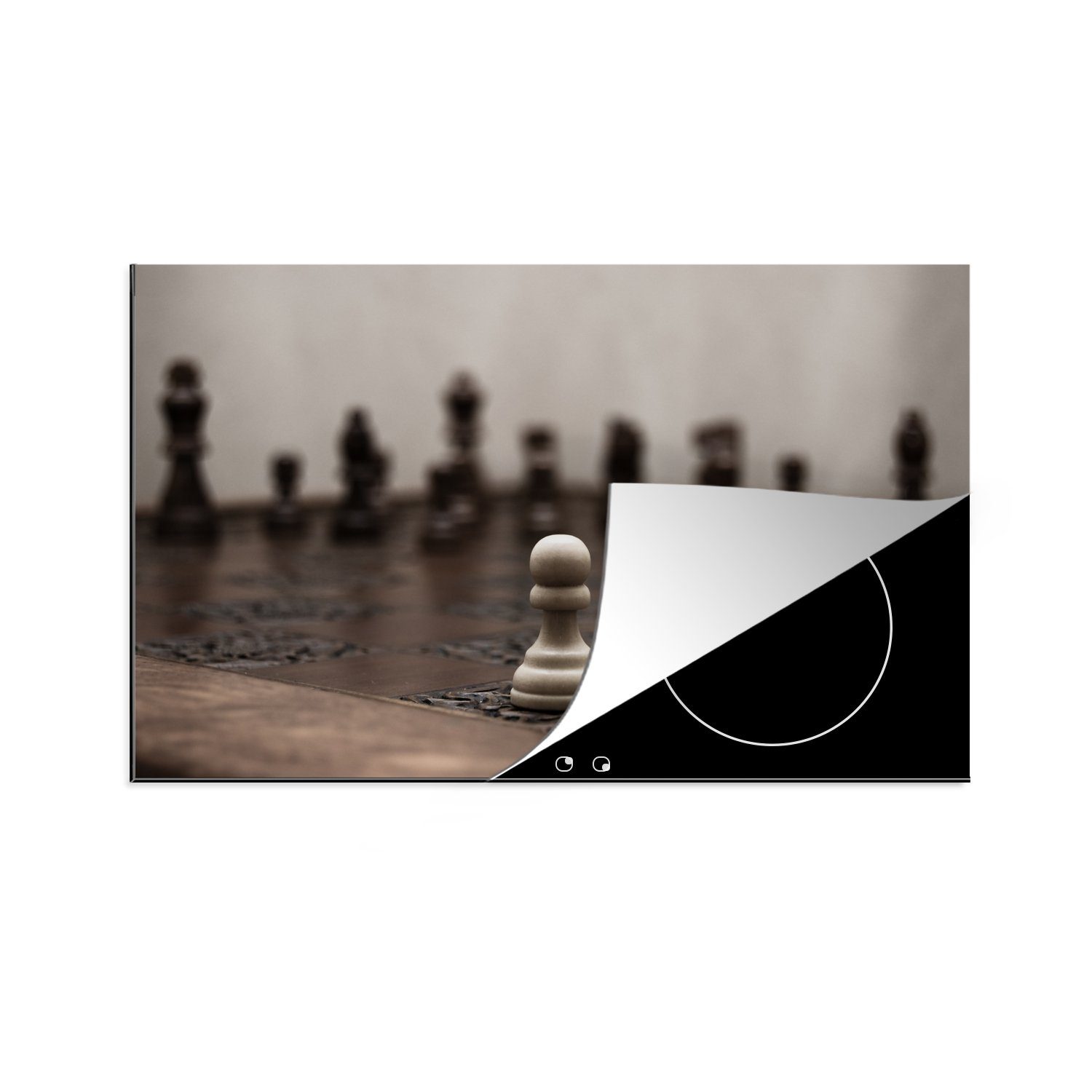 MuchoWow Herdblende-/Abdeckplatte Weiß verliert beim Schach, Vinyl, (1 tlg), 81x52 cm, Induktionskochfeld Schutz für die küche, Ceranfeldabdeckung