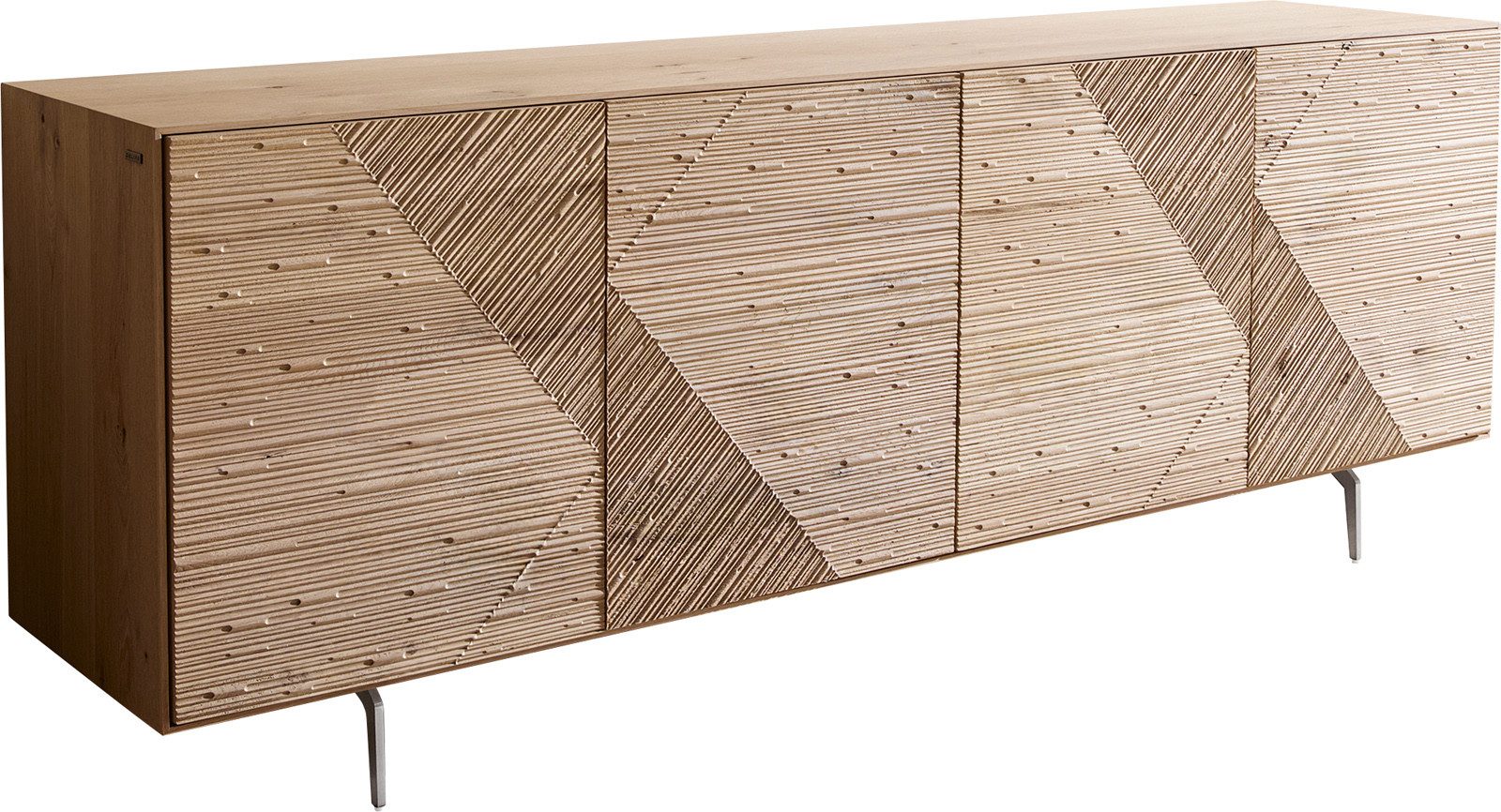 DELIFE Sideboard Tereos, Eiche Natur 3D Effekt 200 cm 4 Türen Winkelfuß Edelstahl gebürstet Sid