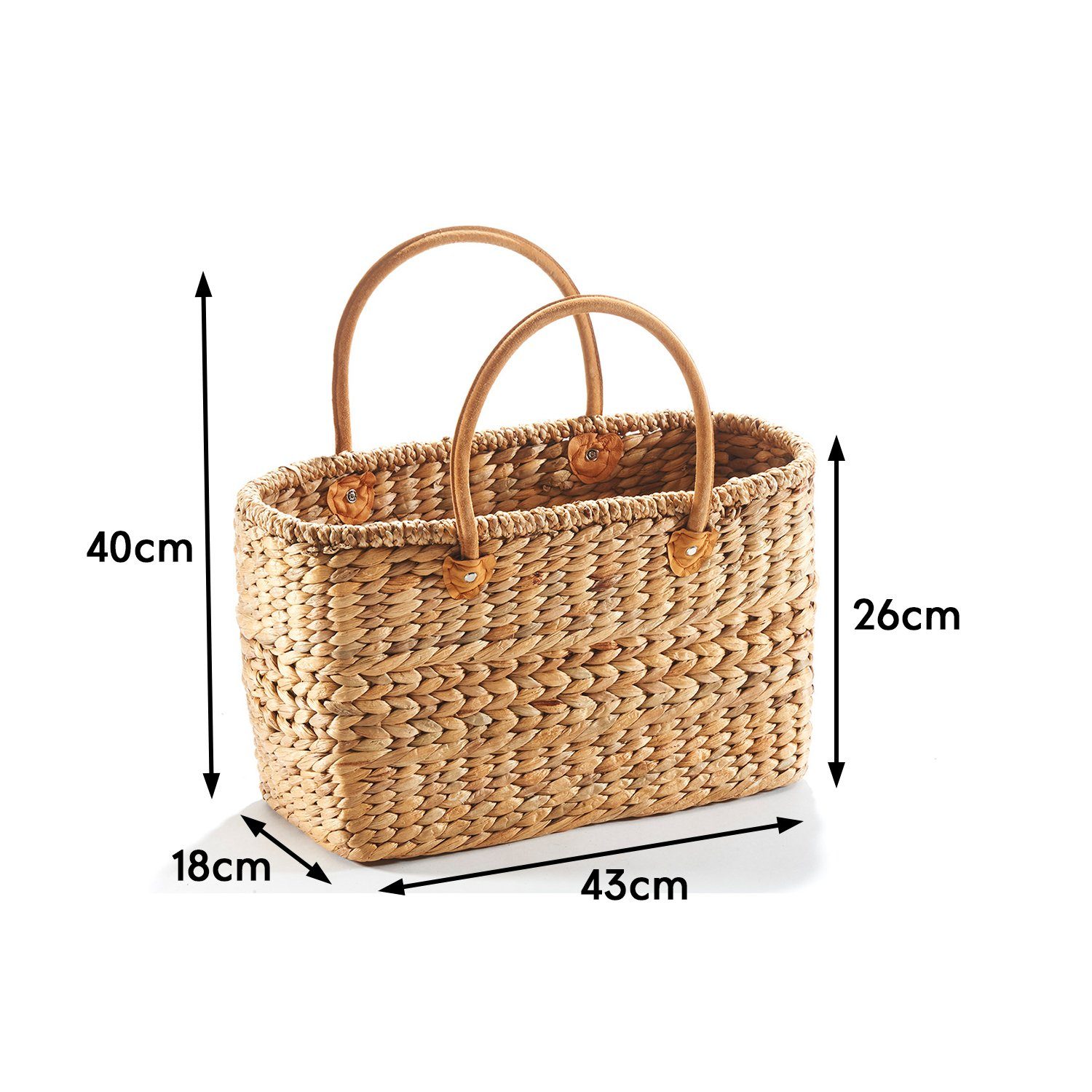 Kobolo Shopper Korbtasche aus Wasserhyazinthe - Lederhenkel günstig online kaufen