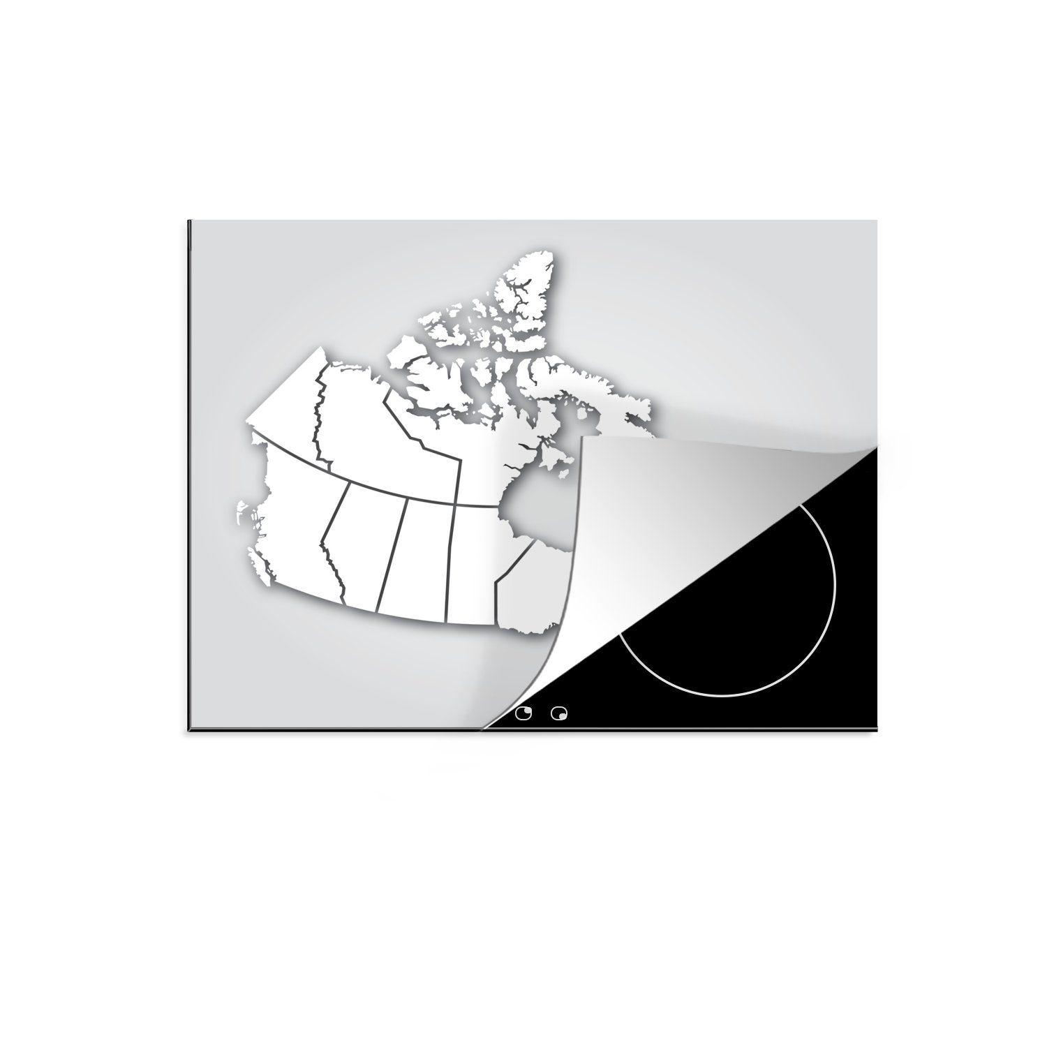 Provinzen, und cm, tlg), Mobile den nutzbar, von (1 Ceranfeldabdeckung Schwarz-Weiß-Abbildung Vinyl, Arbeitsfläche Kanada 60x52 Herdblende-/Abdeckplatte MuchoWow