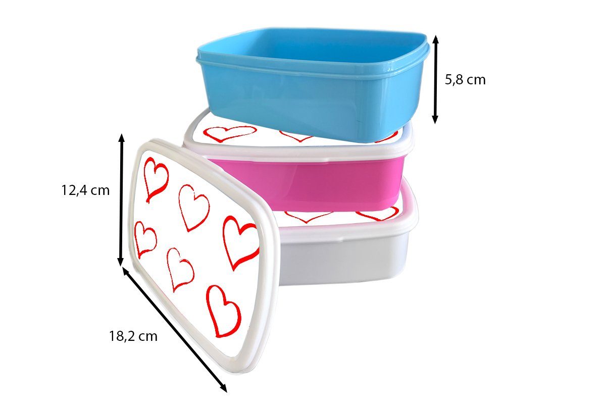 MuchoWow Lunchbox Eine Illustration Kunststoff, (2-tlg), Brotdose, mit für für sechs Erwachsene, roten und und Brotbox weiß Mädchen Herzen, Kinder Jungs