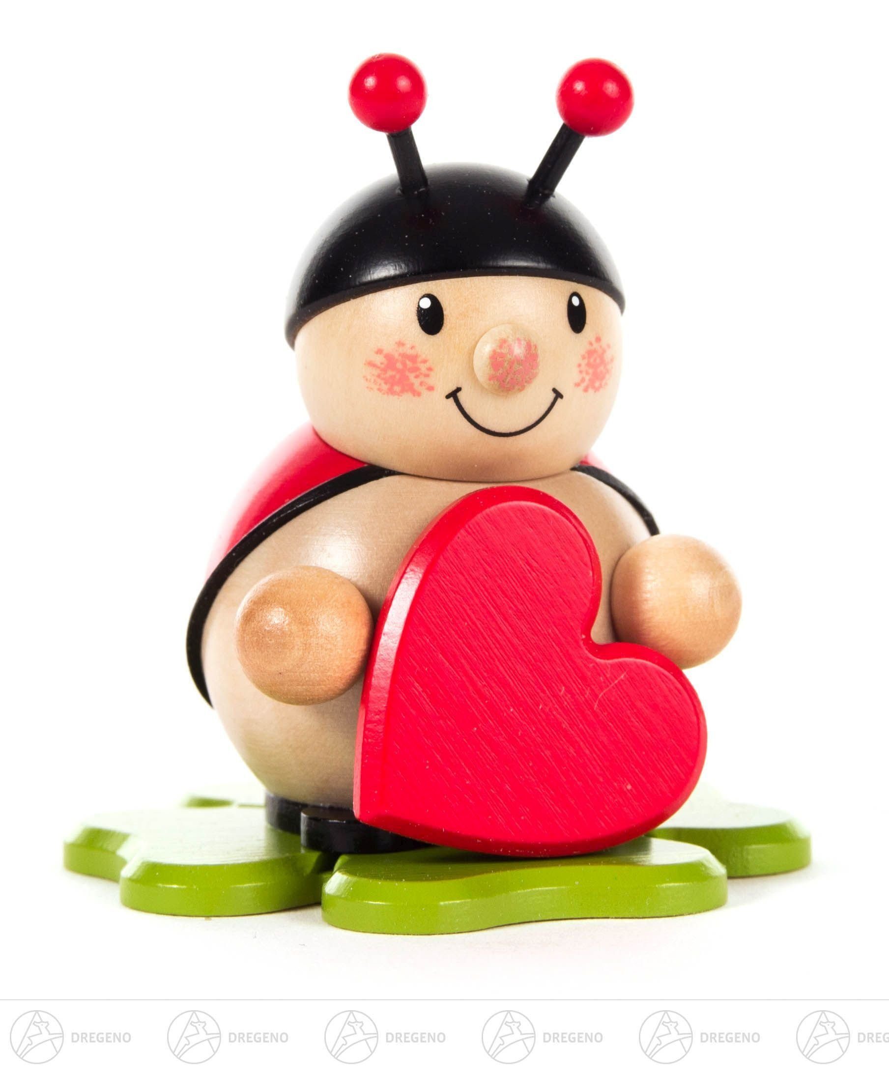 Dregeno Erzgebirge Teelichthalter Zubehör Vario Tischleuchter Marienkäfer mit Herz farbig Höhe = 7cm, mit Herz