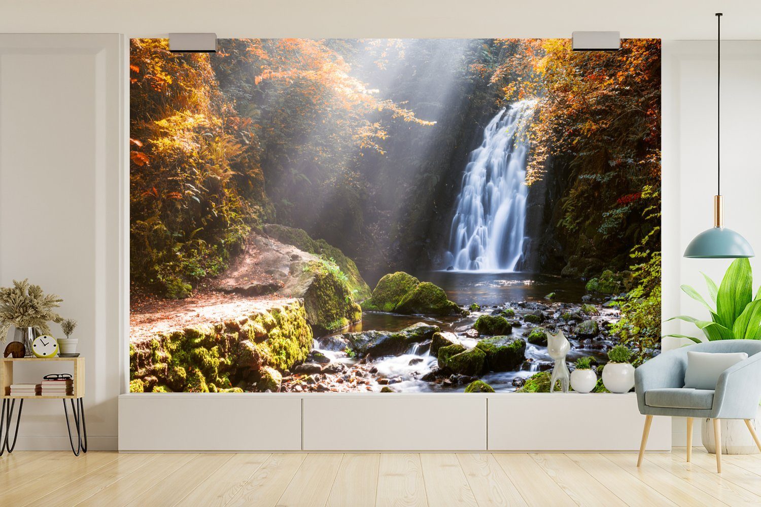 bedruckt, St), Wallpaper im Fototapete Wasserfall für MuchoWow Tapete Herbst, (6 Wohnzimmer, Schlafzimmer, Matt, Vinyl Kinderzimmer,