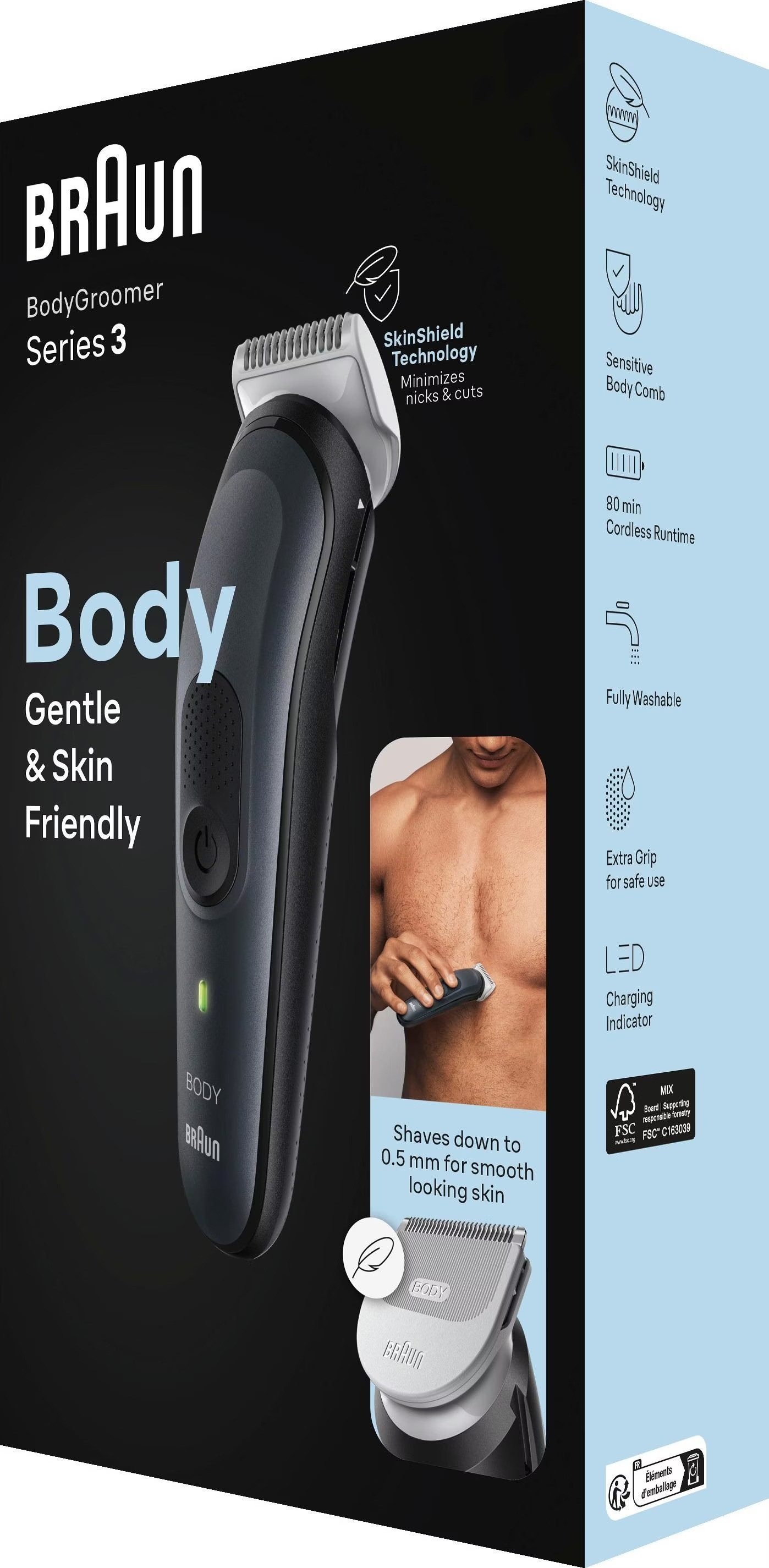 Braun Körperrasierer BodyGroomer 3 All-in-One Körperpflege Ganzkörper Trimmer, Nass- und Trockenanwendung, Ergonomisches Design