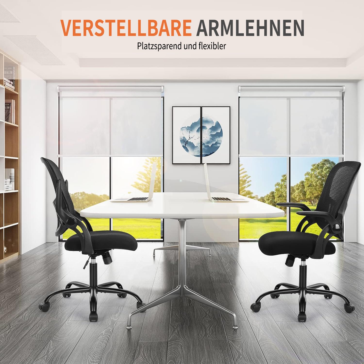 SURFOU Bürostuhl Chefsessel Schreibtischstuhl Stuhl OfficeChair Drehstuhl Computerstuhl (Verstellbarer Lordosenstütze Armlehne, Höhenverstellung), Bürostuhl Ergonomisch Bürosessel mit Rollen und Wippfunktion