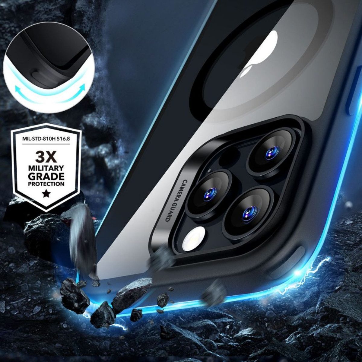 ESR Handyhülle Classic Hybrid mit Magnetfunktion Kompatibel mit iPhone 16 Pro Max 6,9, Transparente Rückseite mit Displayschutzglas und Magnetfunktion
