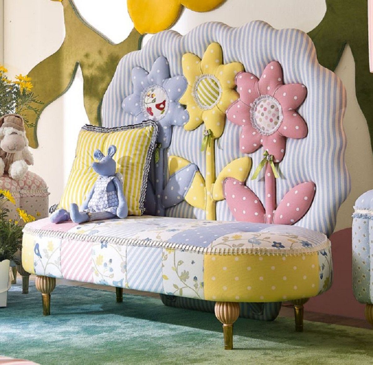 Casa Padrino Kindersofa Luxus Kindersofa Sonnenblumen Bunt - Kinderzimmer Sofa - Kinderzimmer Möbel - Erstklassische Qualität - Made in Italy