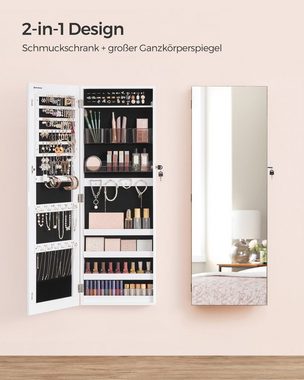 SONGMICS Schmuckschrank Spiegelschrank mit rahmenlosem Ganzkörperspiegel, abschließbarer, 37,5 x 9,7 x 108 cm