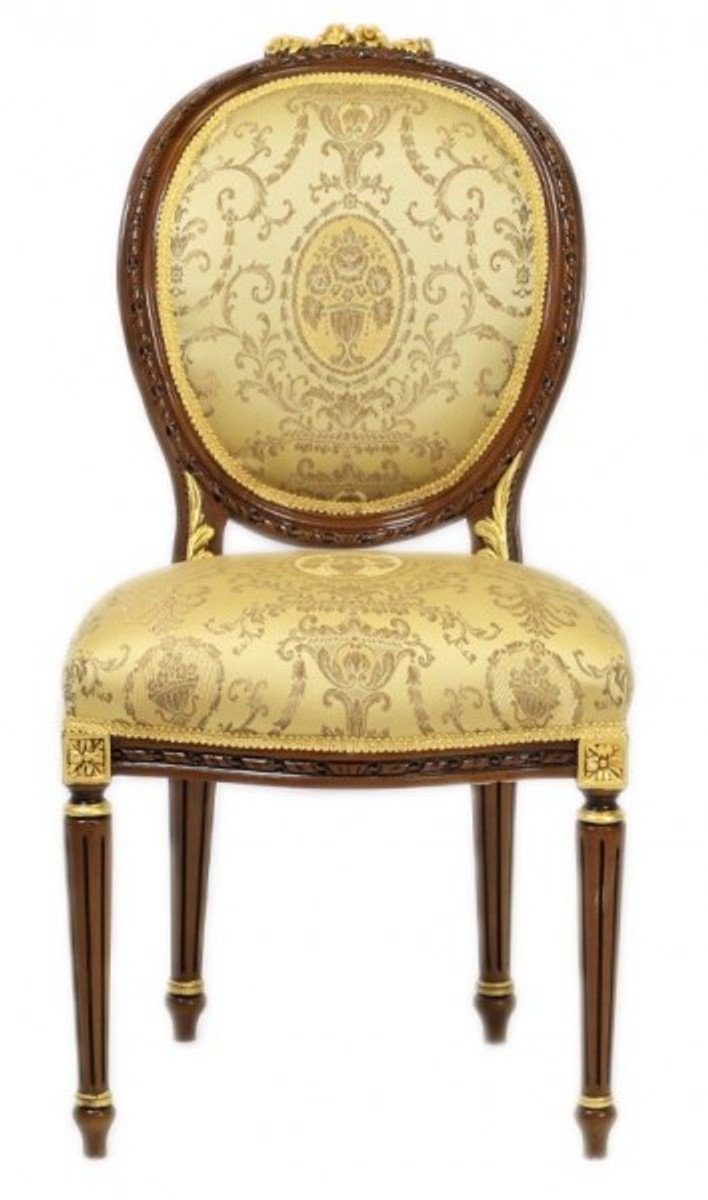 Casa Padrino Esszimmerstuhl Luxus Barock Esszimmer Stuhl Ludwig XV Gold Muster / Mahagoni Braun - Möbel