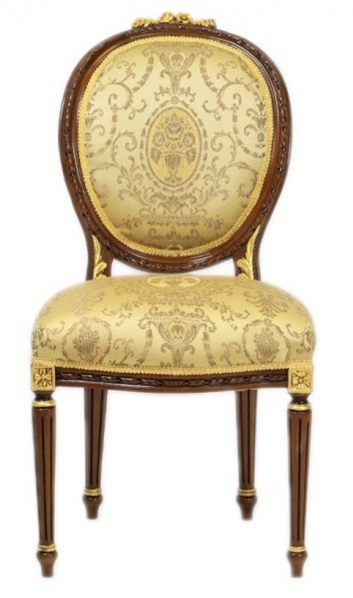 Esszimmerstuhl Luxus Barock Esszimmer Stuhl Ludwig XV Gold Muster / Mahagoni Braun - Möbel