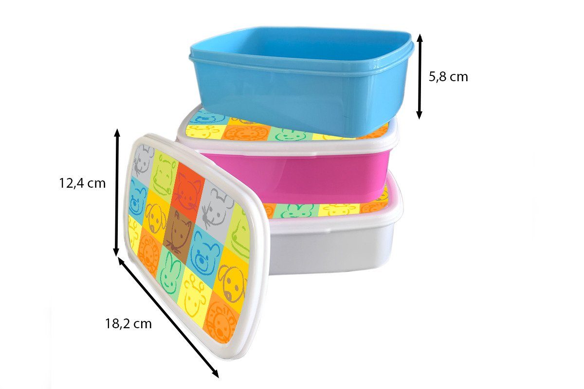 MuchoWow Lunchbox Tiere - Kinder weiß für Muster Kunststoff, Brotdose, Kinder und Mädchen (2-tlg), und Jungs - - Regenbogen, Brotbox für Erwachsene