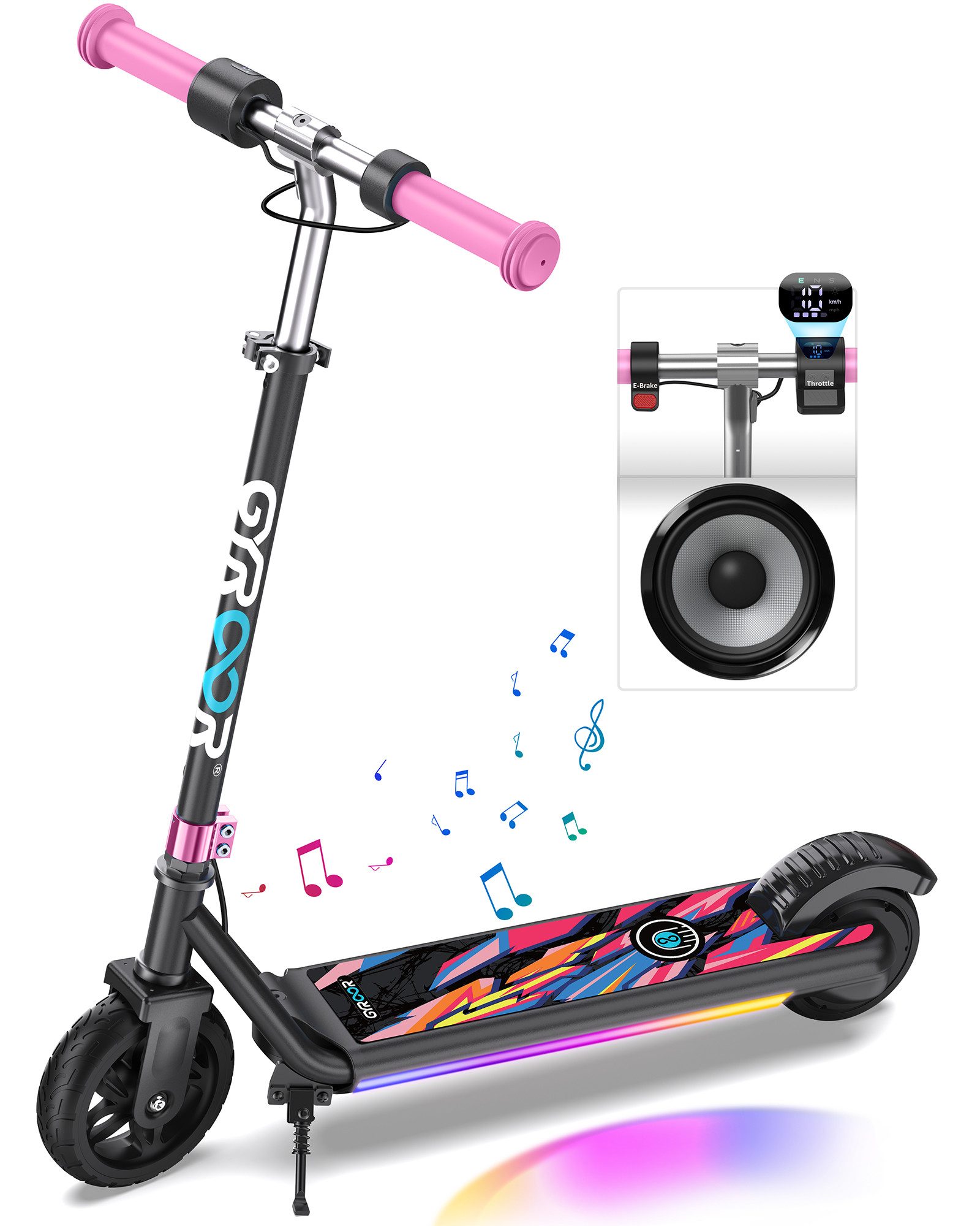 Gyroor Elektro-Kinderroller H30 MAX mit LED-Regenbogenlicht für Kinder 6-12 günstig online kaufen