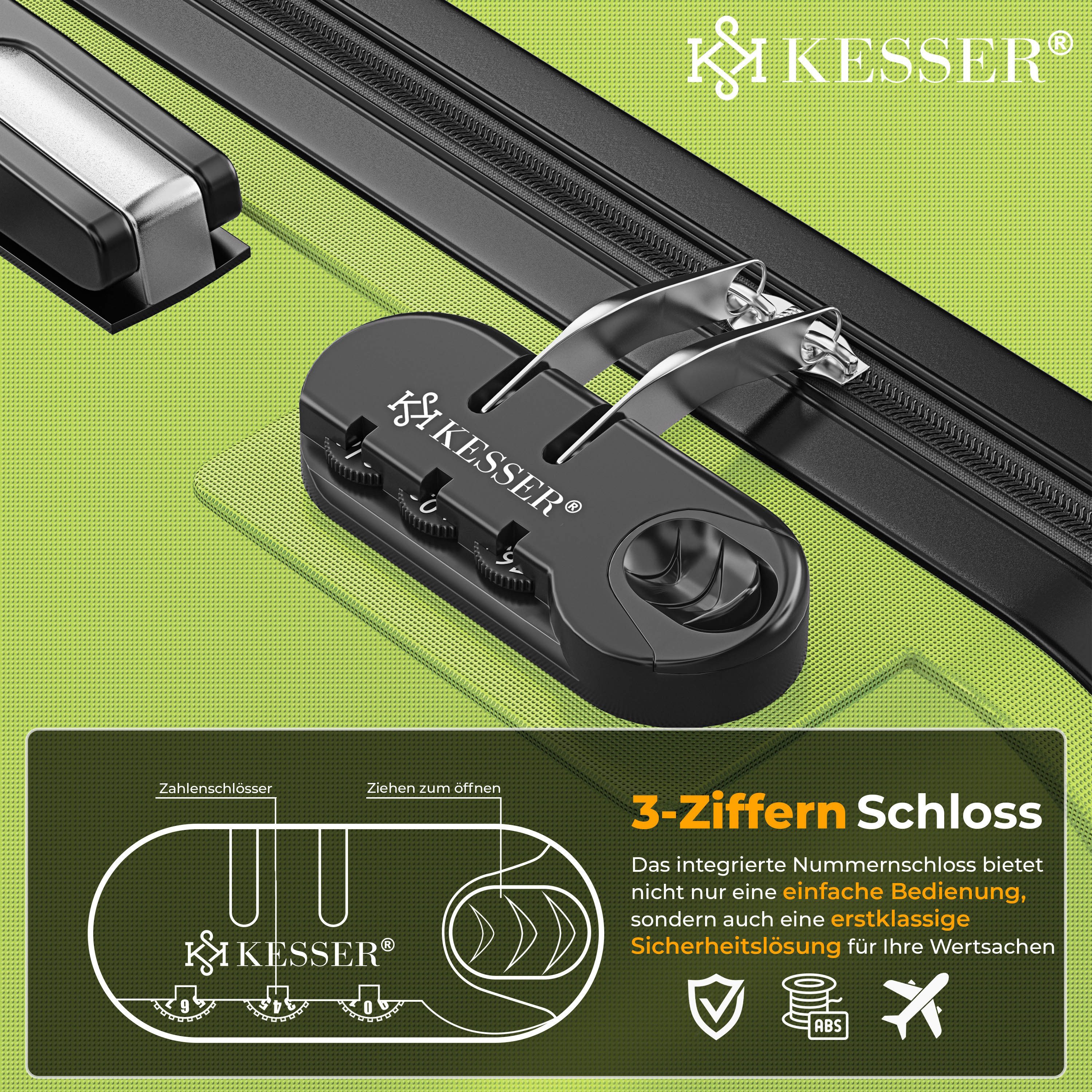 KESSER Hartschalen-Trolley Reisekoffer Handgepäck 55L Koffer Inkl. Kofferwaage + Gepäckanhänger, 4 Rollen, Rollkoffer ABS-Hartschale mit 4 Rollen, Zahlenschloss & Teleskopgriff