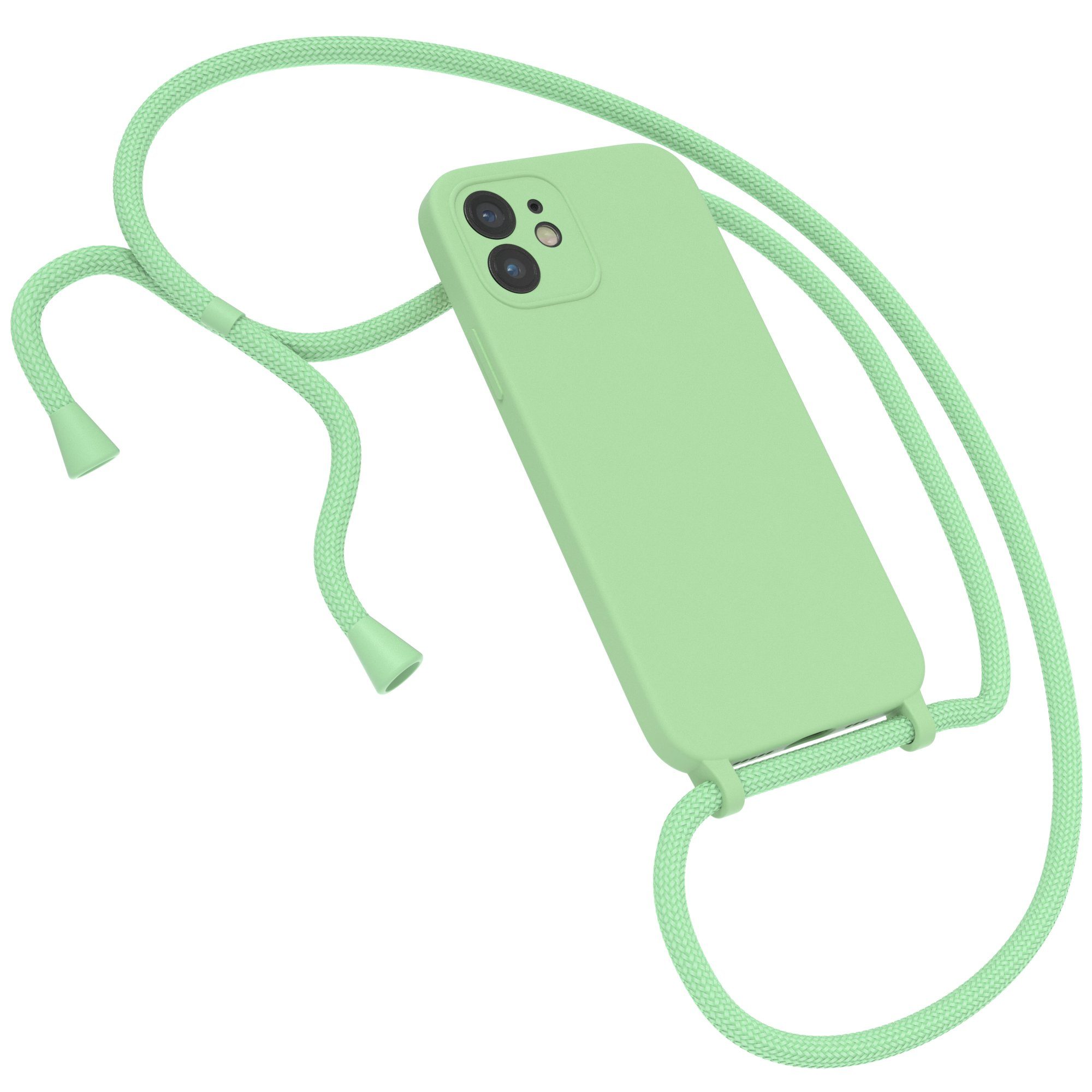 EAZY CASE Handykette Silikon Kette für Apple iPhone 12 6,1 Zoll, Necklace Cover Handyhülle mit Umhängetasche Kettenhülle Handyband Grün