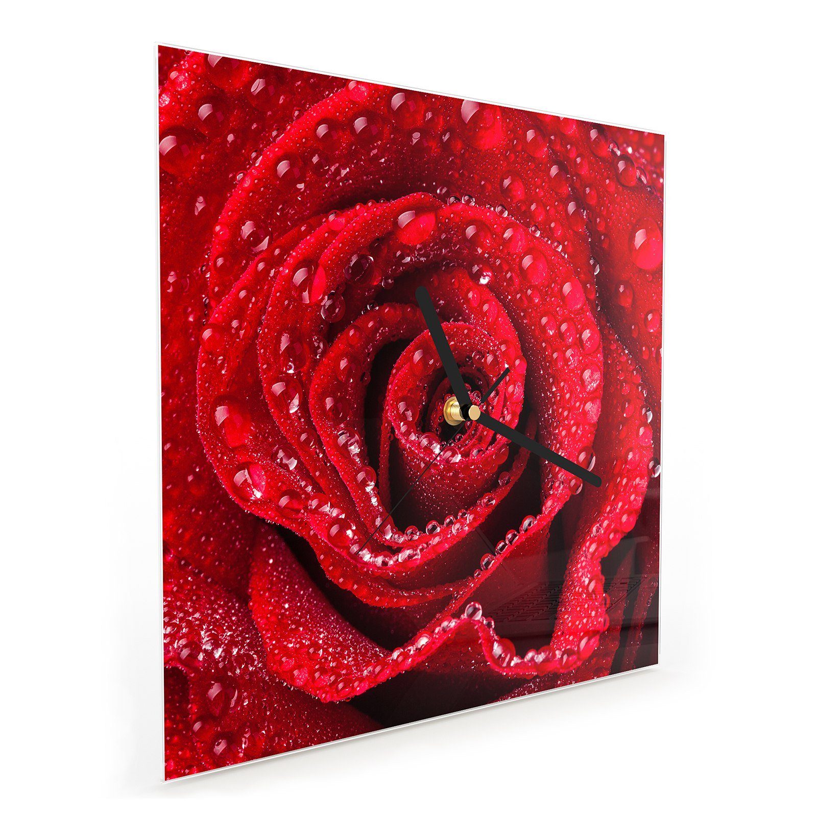 mit x Wanduhr Wandkunst Größe mit Rose Primedeco 30 cm Motiv 30 Glasuhr Wanduhr Wassertropfen