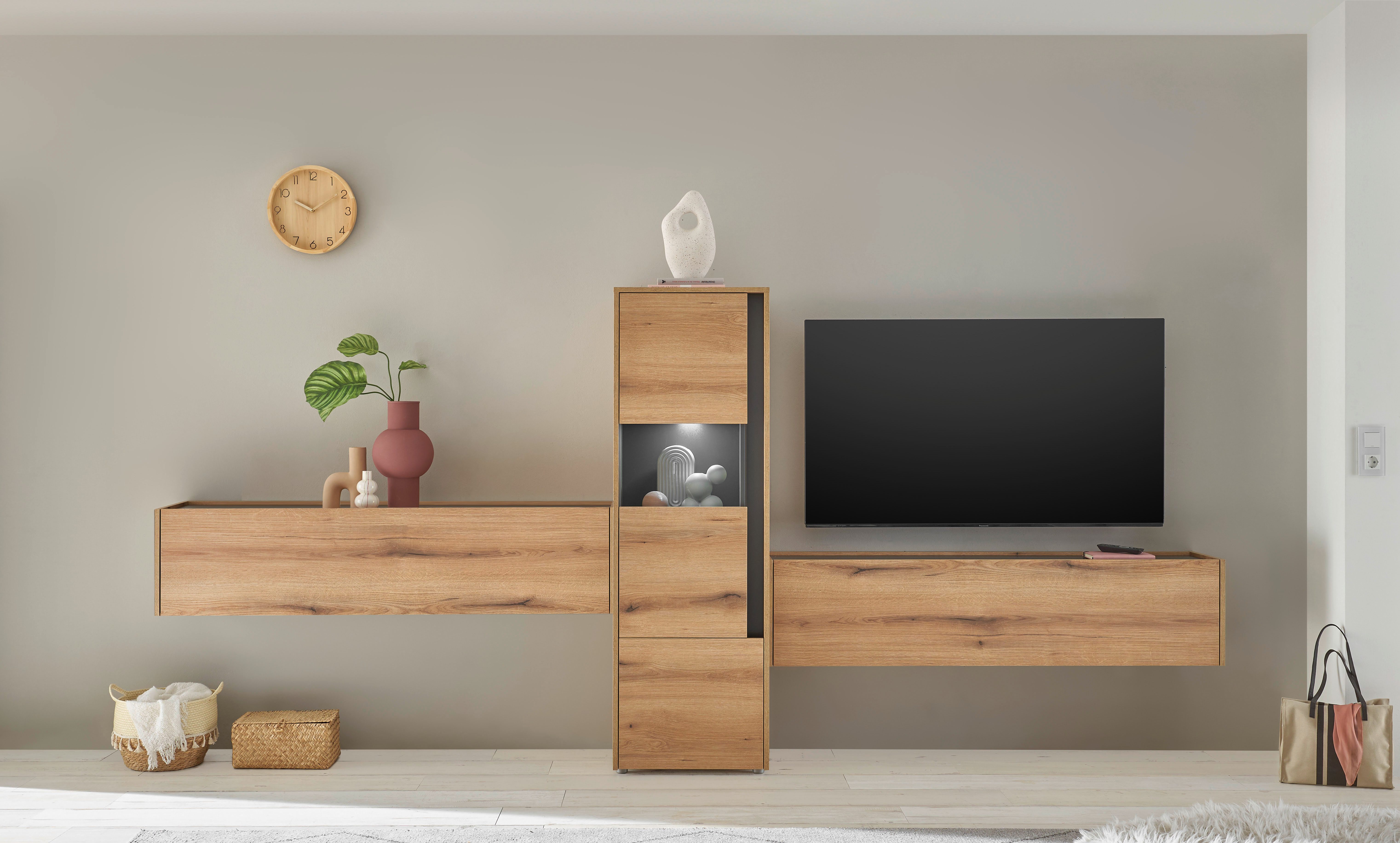 Home affaire Wohnwand City/Giron, moderne Anbauwand, Komplettset in vielen Farben verfügbar, (Set, 3-St), enthält eine Vitrine & zwei Hängeschränke