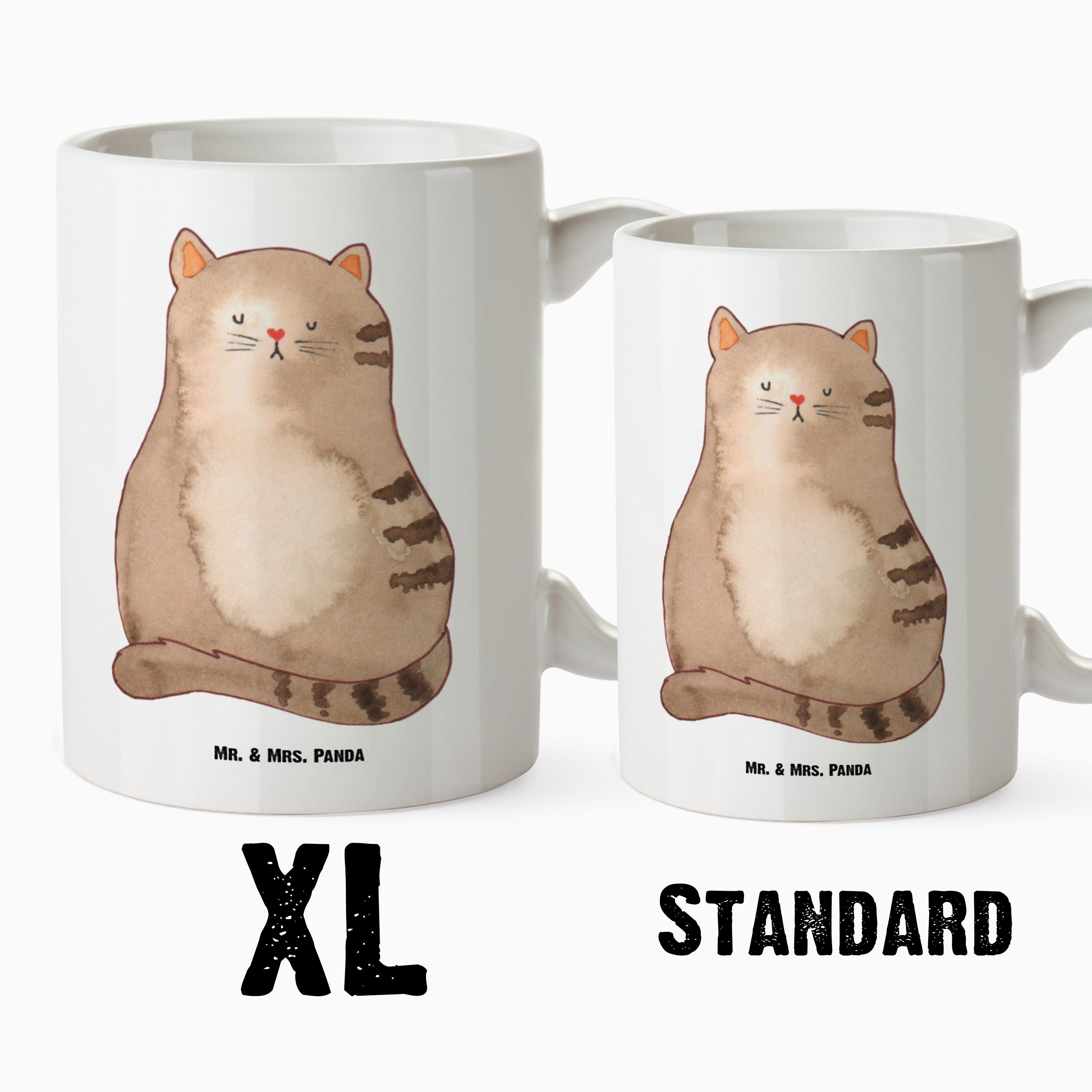 Mr. & Mrs. Panda Katzenprodukte, XL Tasse Keramik Katze Lebensinhalt, Tasse - Geschenk, Weiß sitzend - Katzen