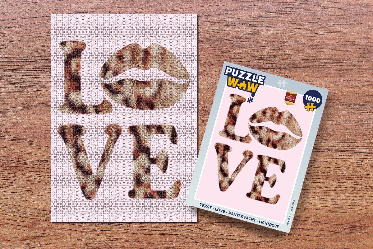 MuchoWow Puzzle Text - Liebe - Panthermantel - Hellrosa, 1000 Puzzleteile, Foto-Puzzle, Bilderrätsel, Puzzlespiele, Klassisch