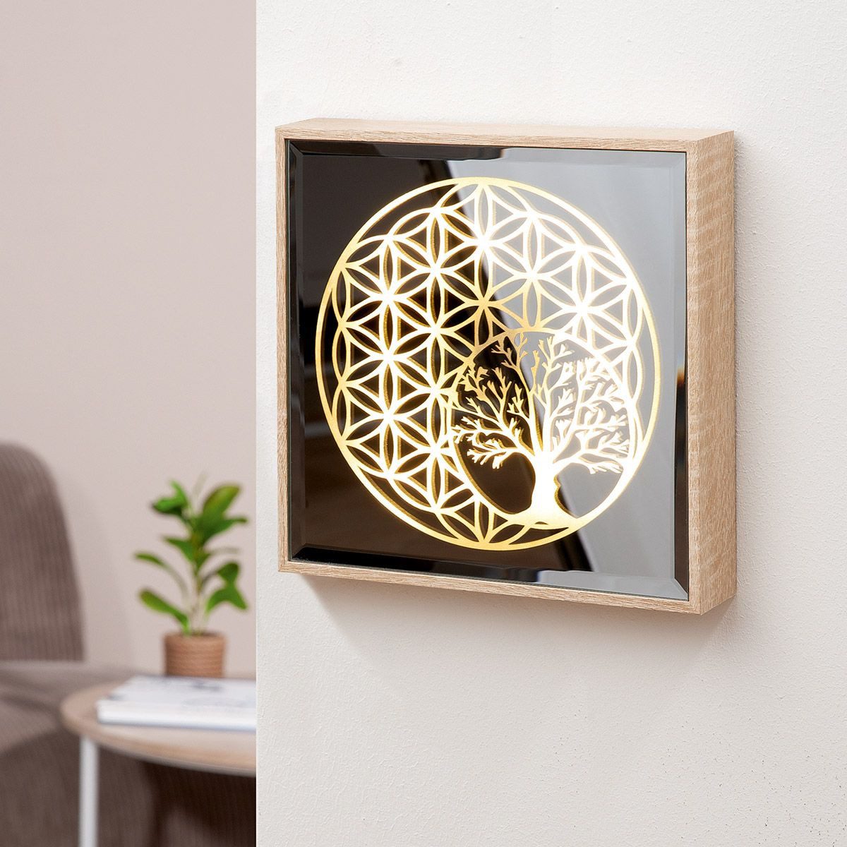 GILDE Wanddekoobjekt LED-Spiegelbild Golden Tree mit Lebensbaum und Blume d günstig online kaufen